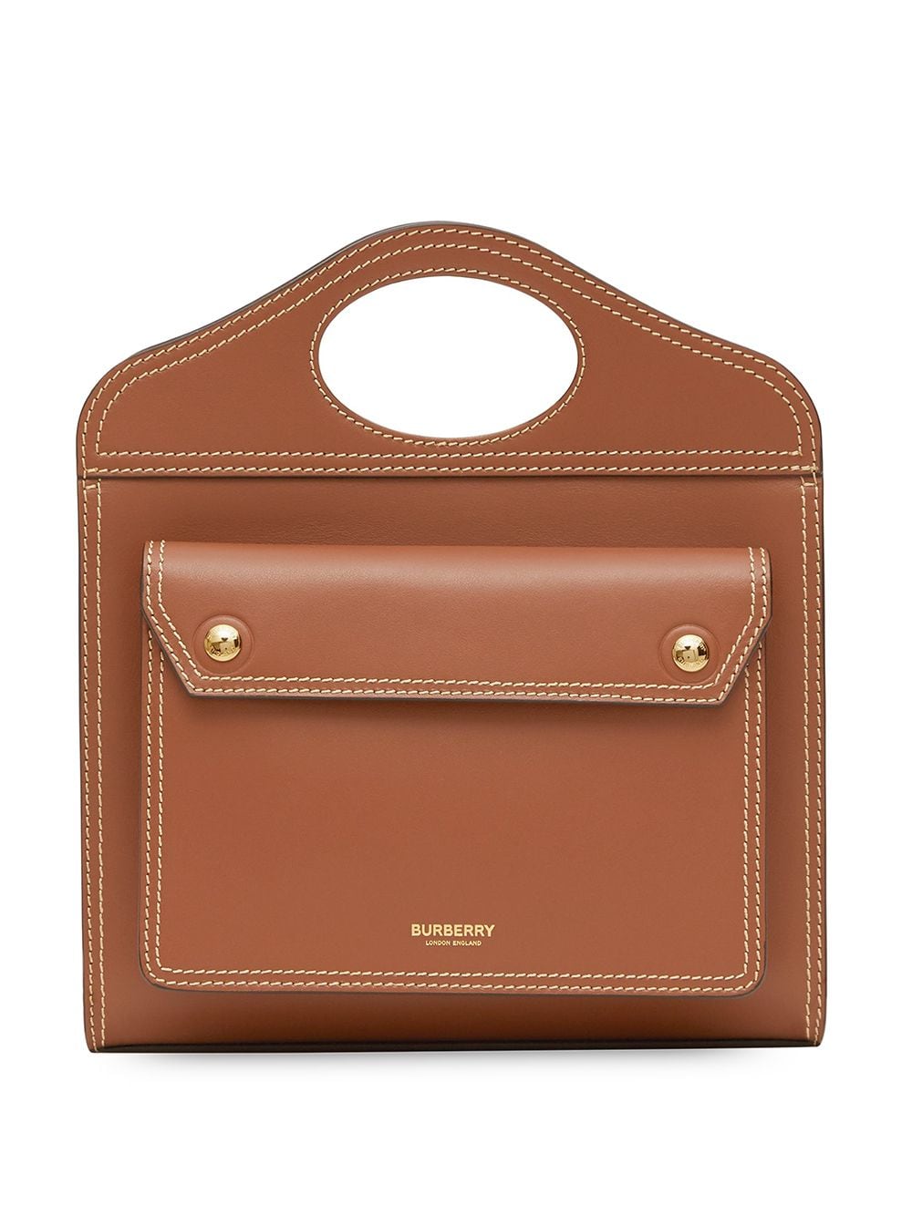 Burberry Mini Topstitch Detail Leather Pocket Bag - Brown