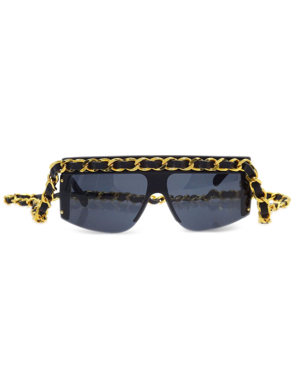 CHANEL Pre-Owned 1980-1990s chain-strap rectangle-frame sunglasses - Black