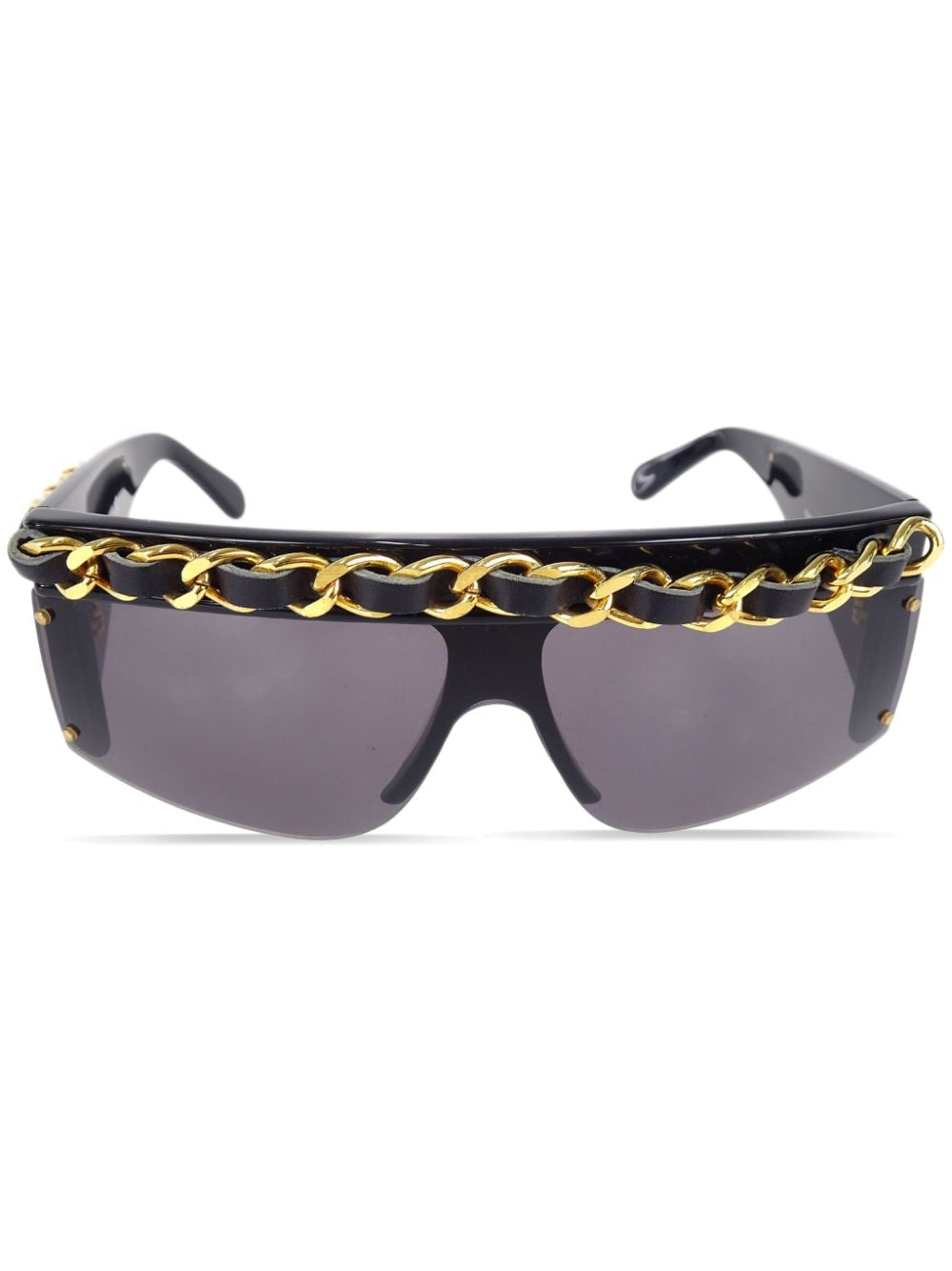 CHANEL Pre-Owned 1980-1990s chain-trim shield-frame sunglasses - Black