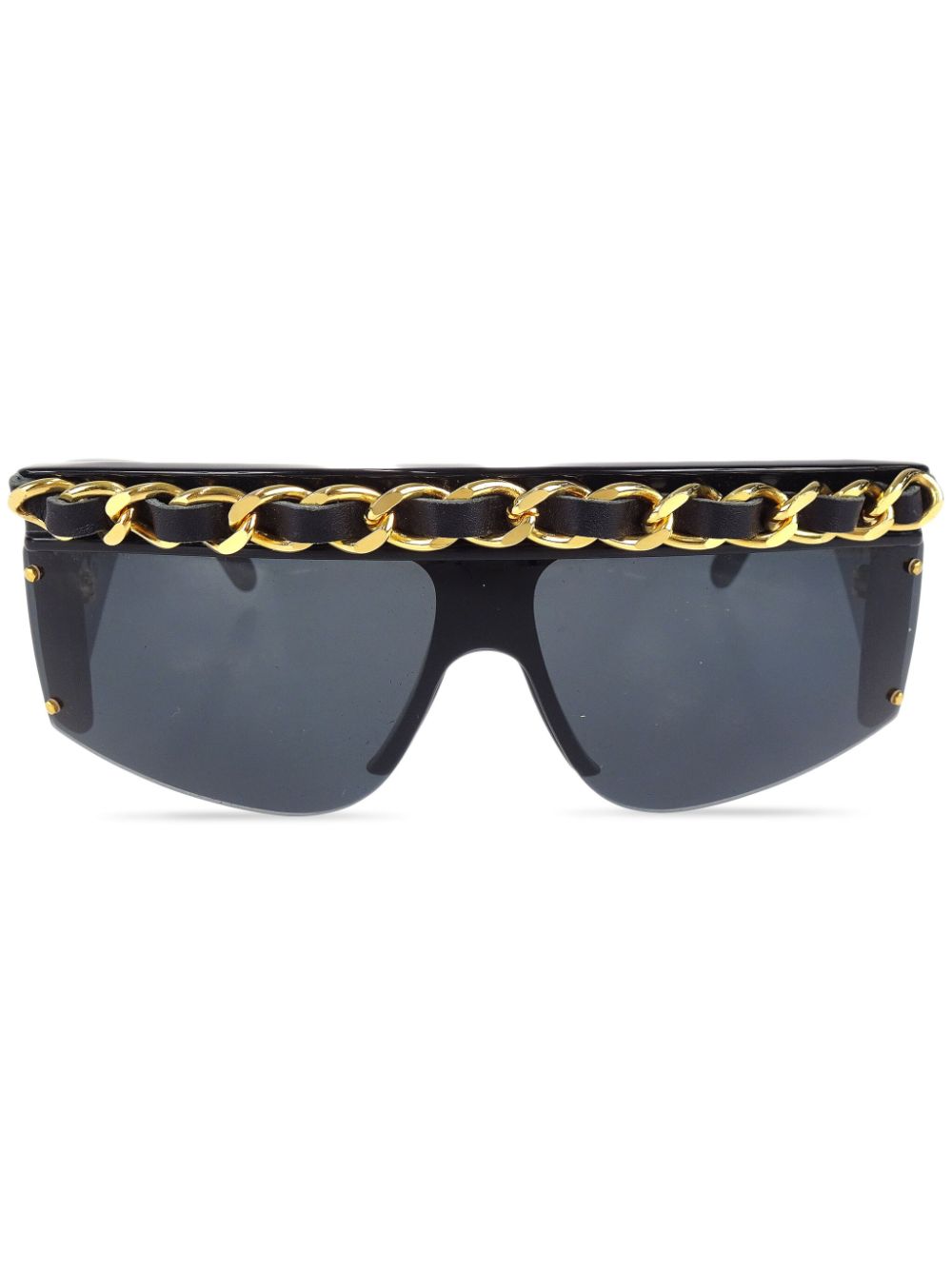CHANEL Pre-Owned 1980-1990s chain-trimmed shield-frame sunglasses - Black