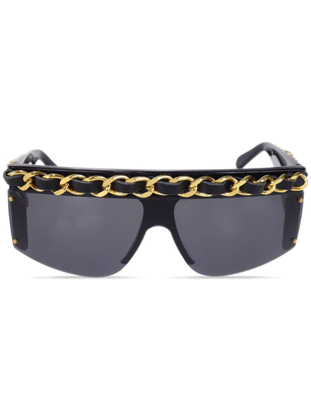 CHANEL Pre-Owned 1990-2000s chain-link shield-frame sunglasses - Black