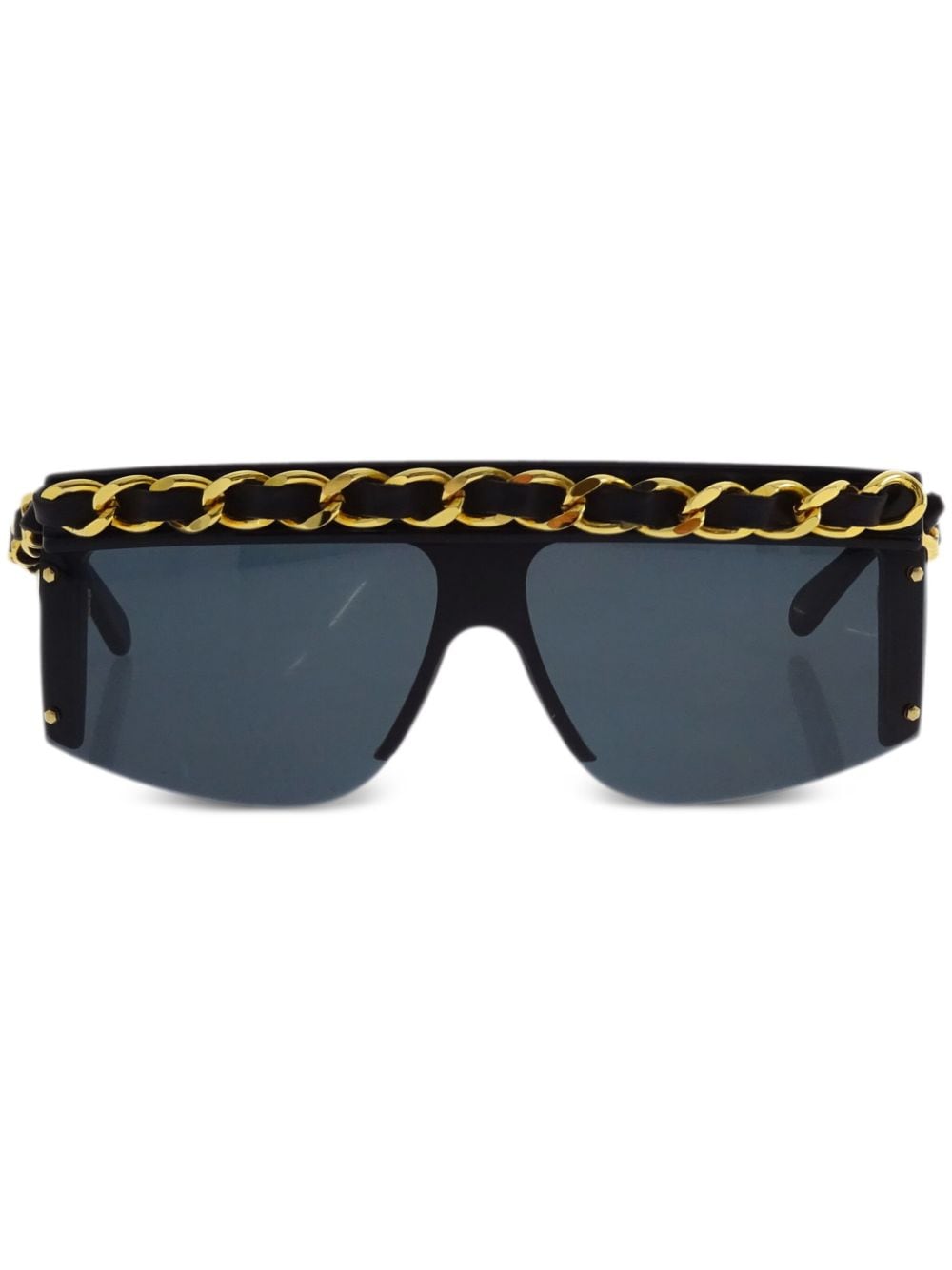 CHANEL Pre-Owned 1990-2000s chain-trimmed shield-frame sunglasses - Black