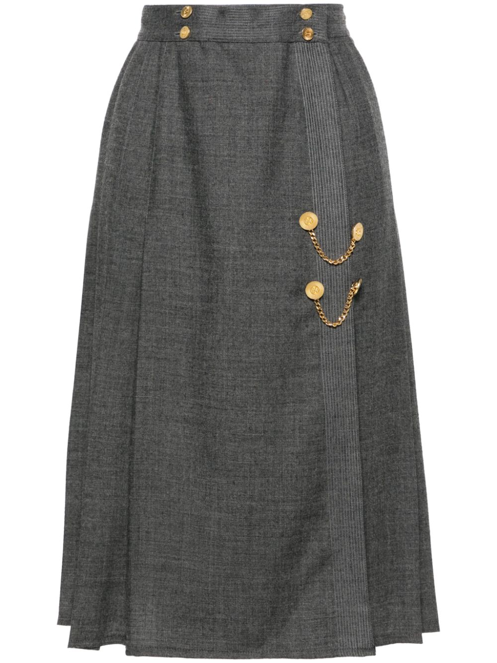 CHANEL Pre-Owned 1990s pleated wool midi skirt - Grey