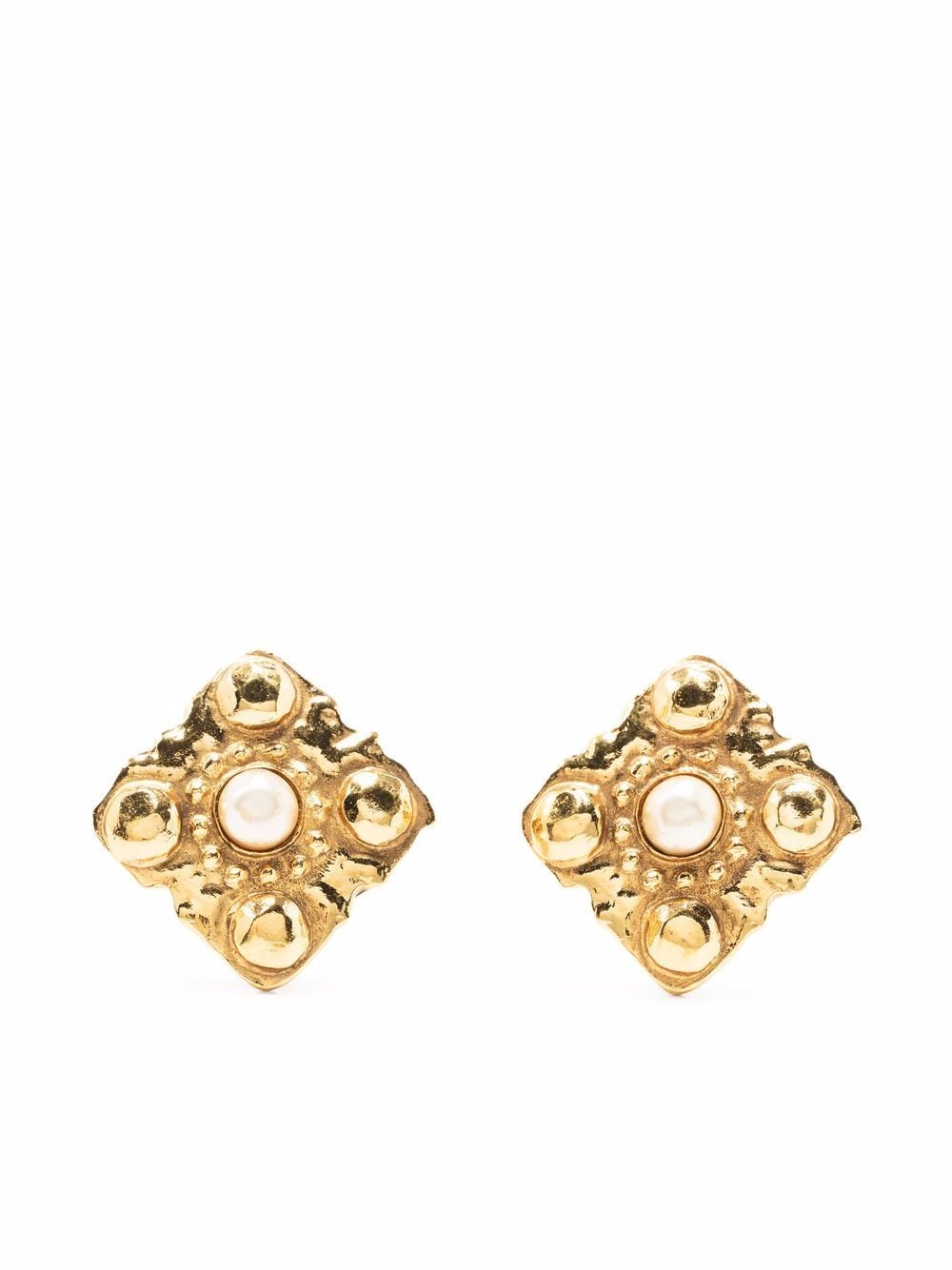 CHANEL Pre-Owned 1990s rhombus pearl-embellished clip-on earrings - Gold