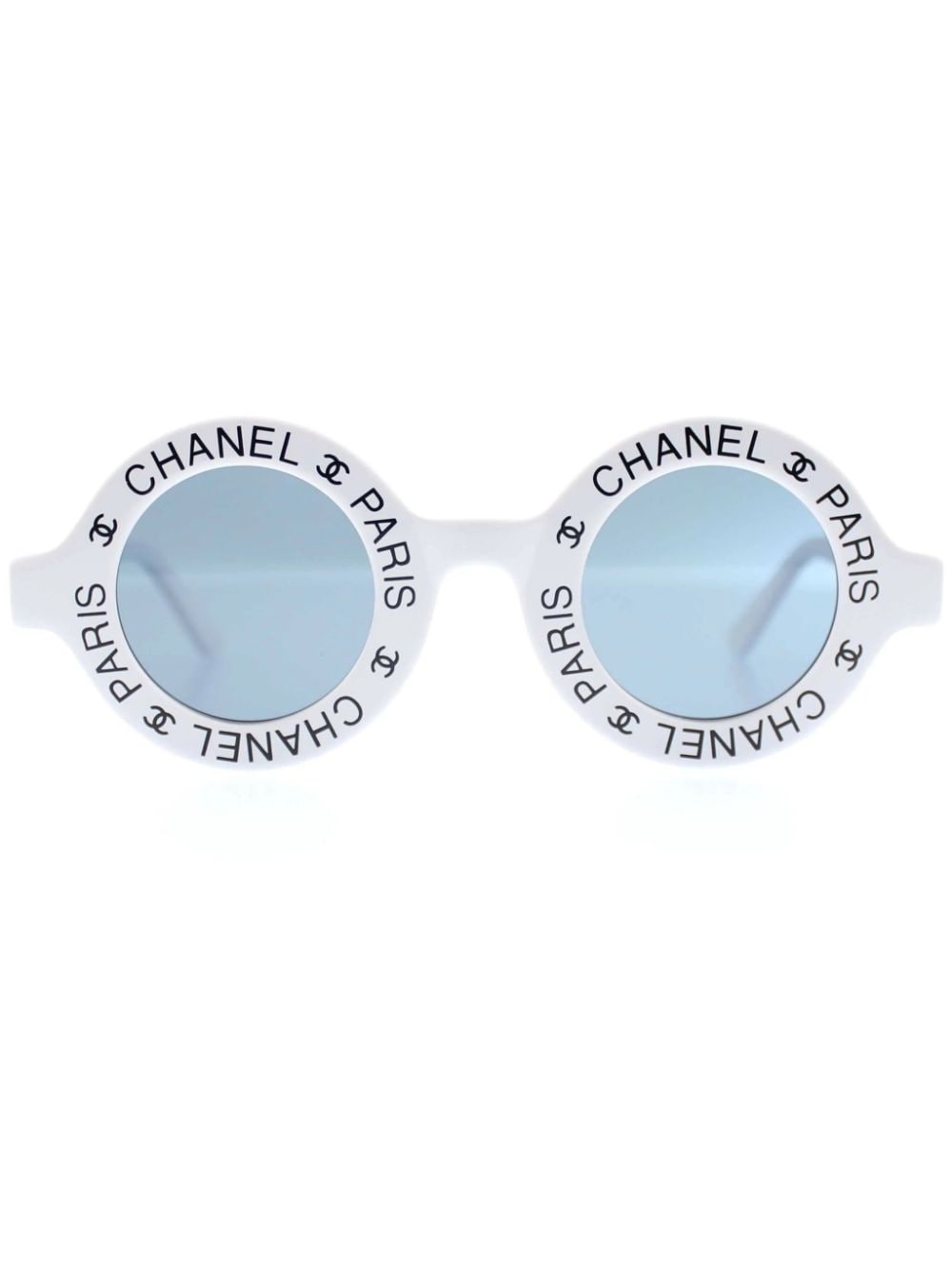 CHANEL Pre-Owned 1993 logo-print round-fame sunglasses - White