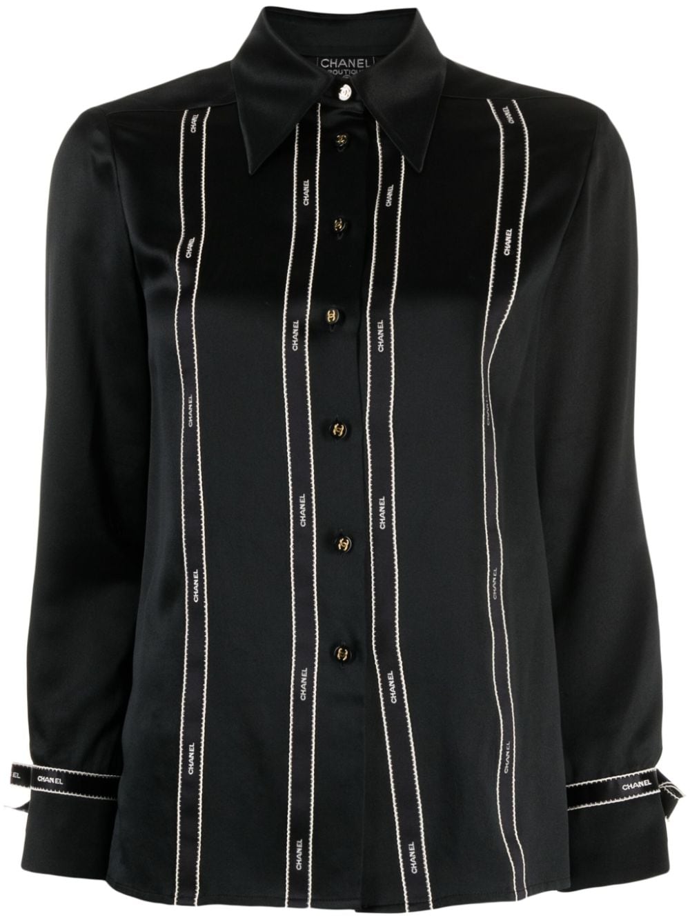 CHANEL Pre-Owned 1994 logo-tape silk blouse - Black