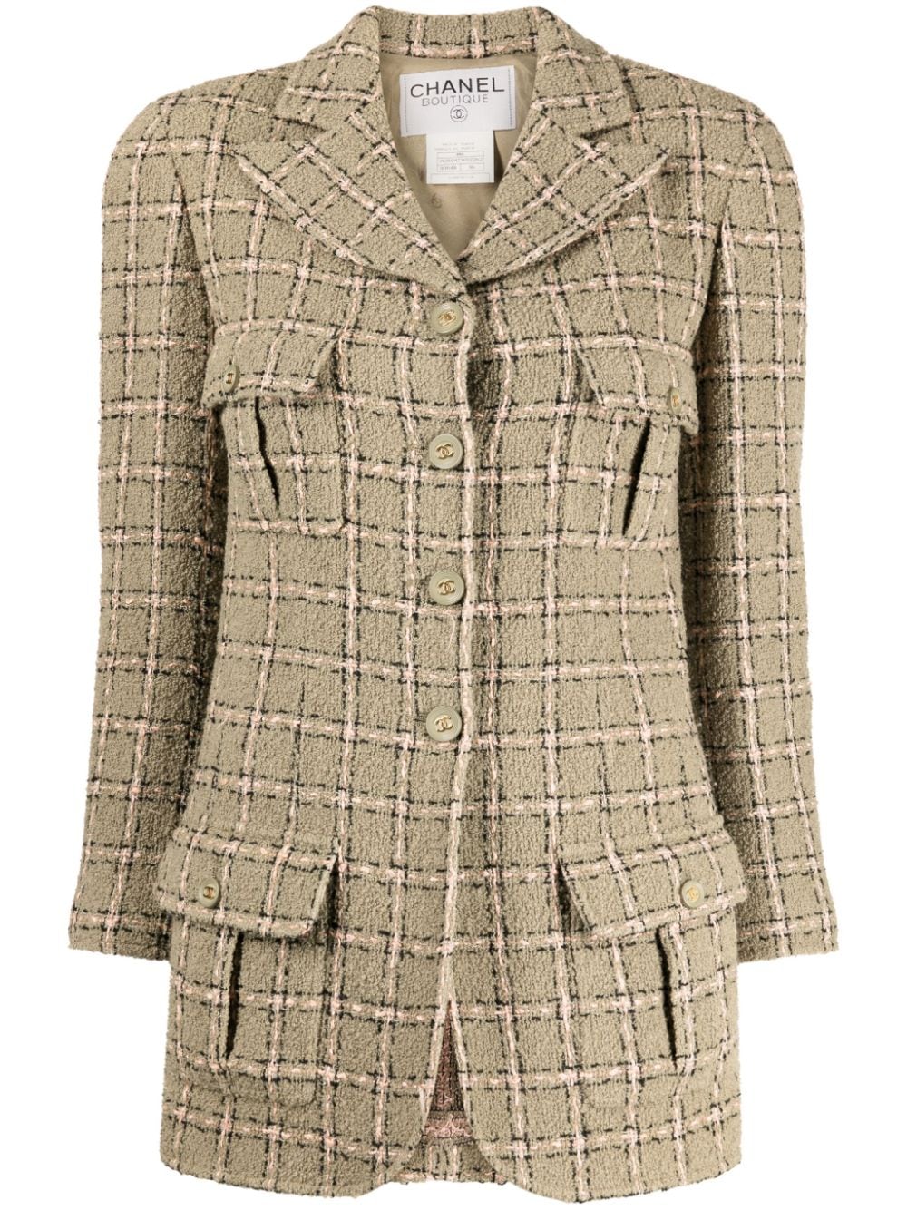 CHANEL Pre-Owned 1995 check-pattern tweed jacket and hat set - Green