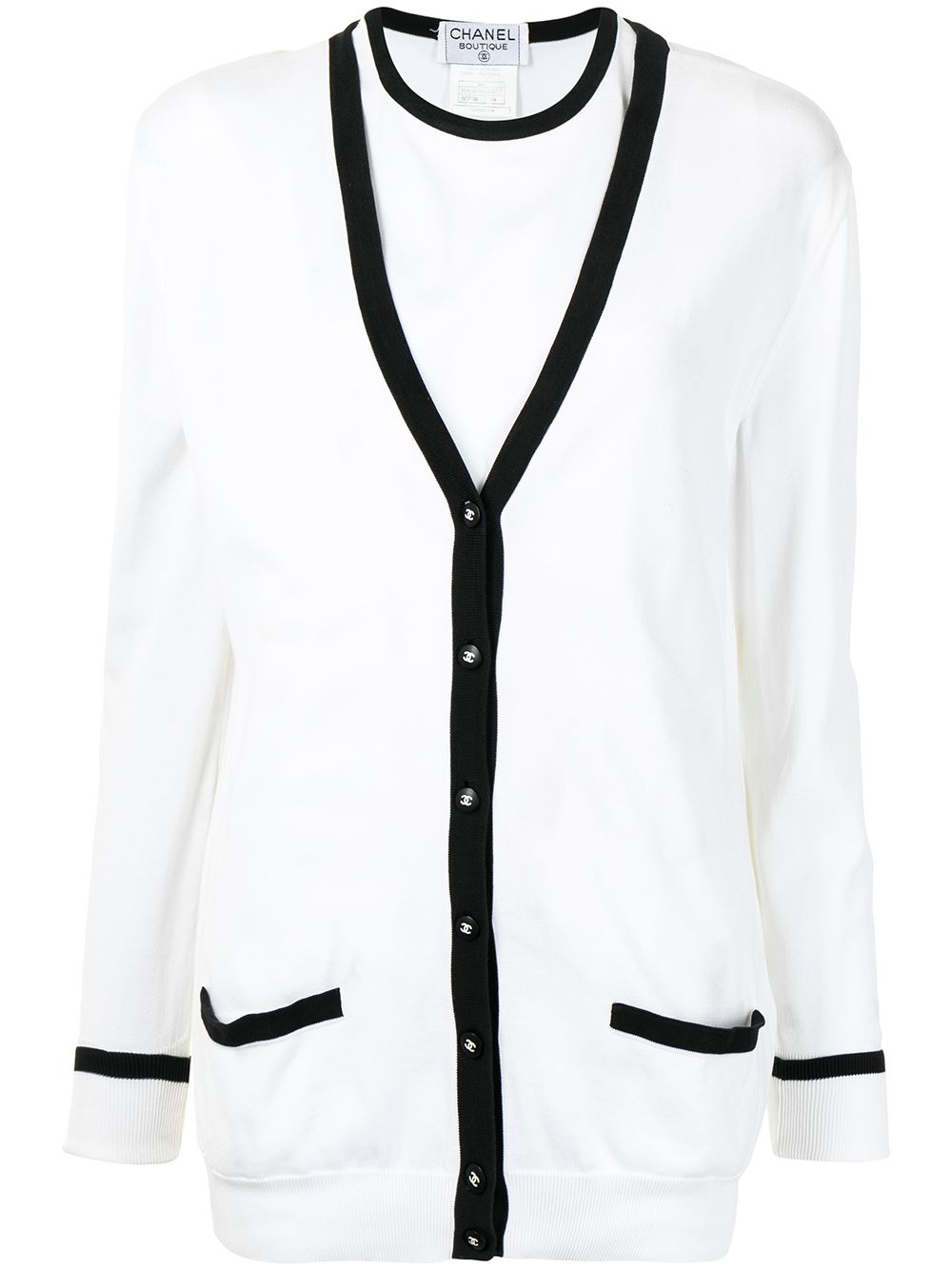 CHANEL Pre-Owned 1996 contrasting edge top and cardigan set - White