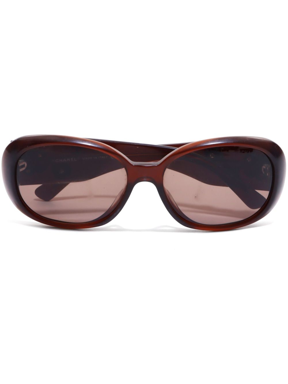 CHANEL Pre-Owned 2000 Camellia oval-frame sunglasses - Brown