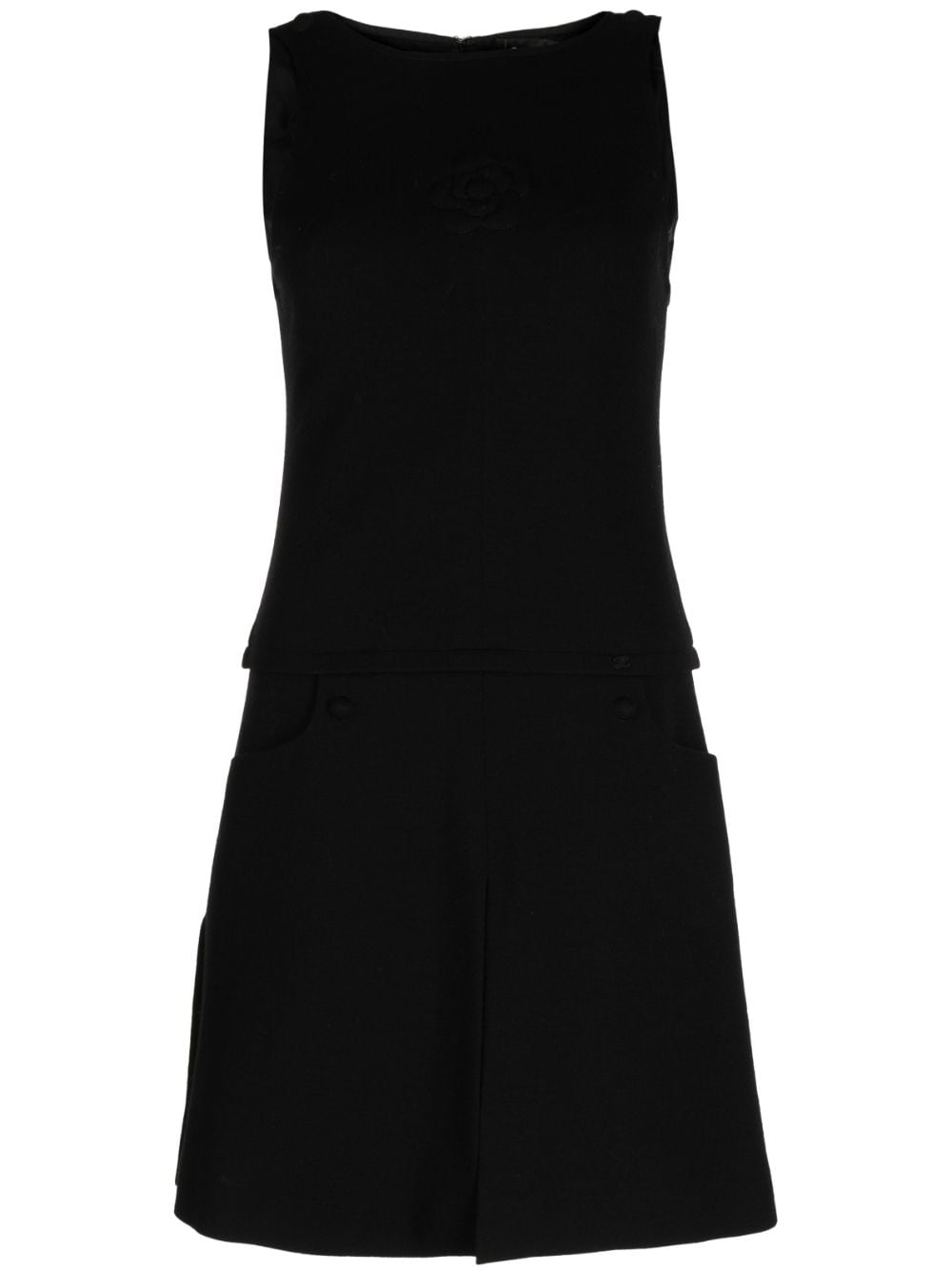 CHANEL Pre-Owned 2007 Camélia-motif A-line sleeveless dress - Black