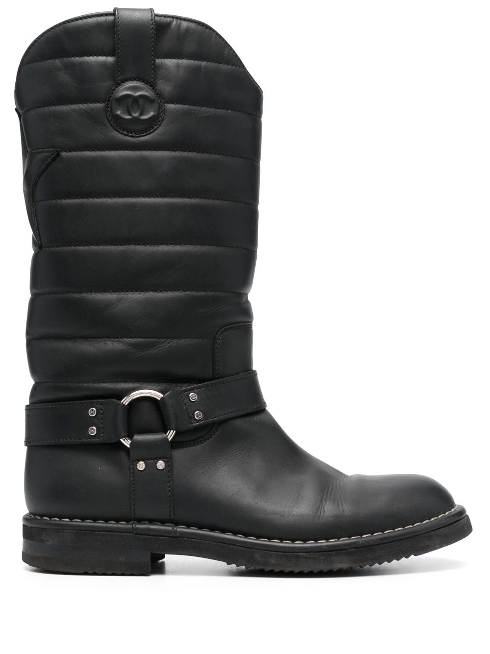 CHANEL Pre-Owned 2010 CC quilted knee-high boots - Black