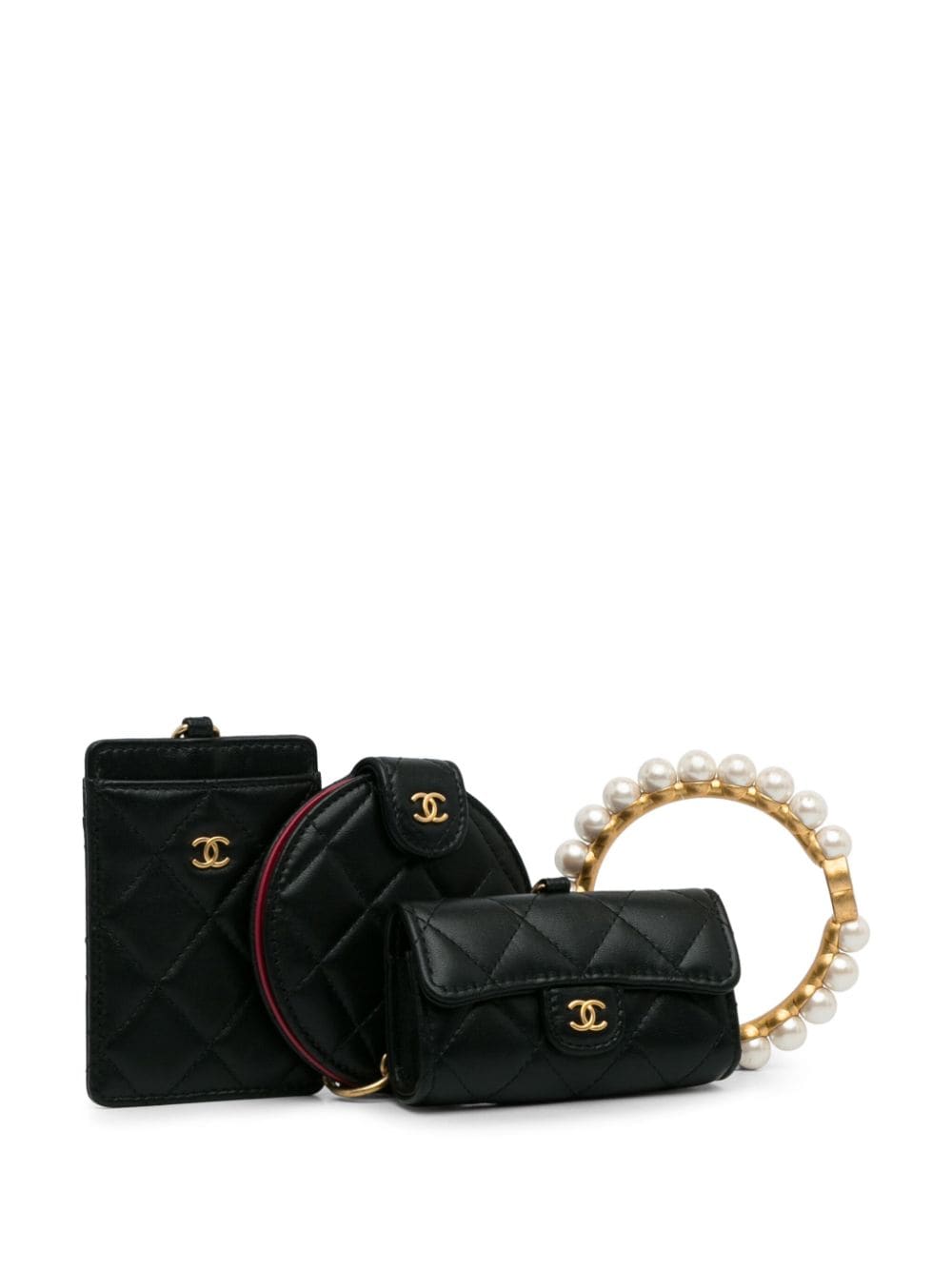 CHANEL Pre-Owned 2021 Pearl Crown CC Wristlet Multi Pouches clutch bag - Black