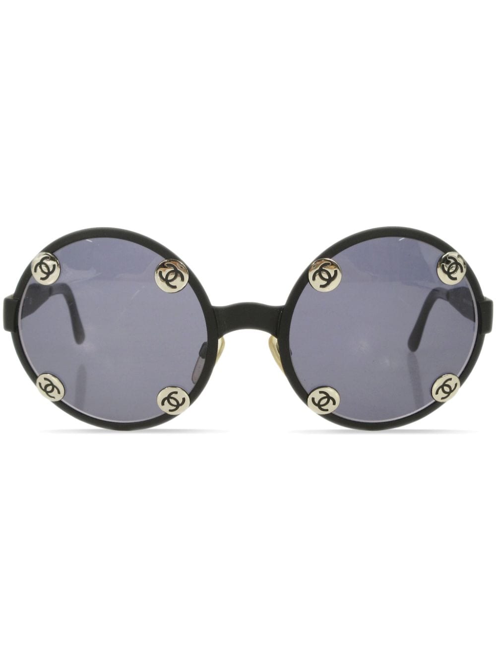 CHANEL Pre-Owned CC-logo round-frame sunglasses - Black