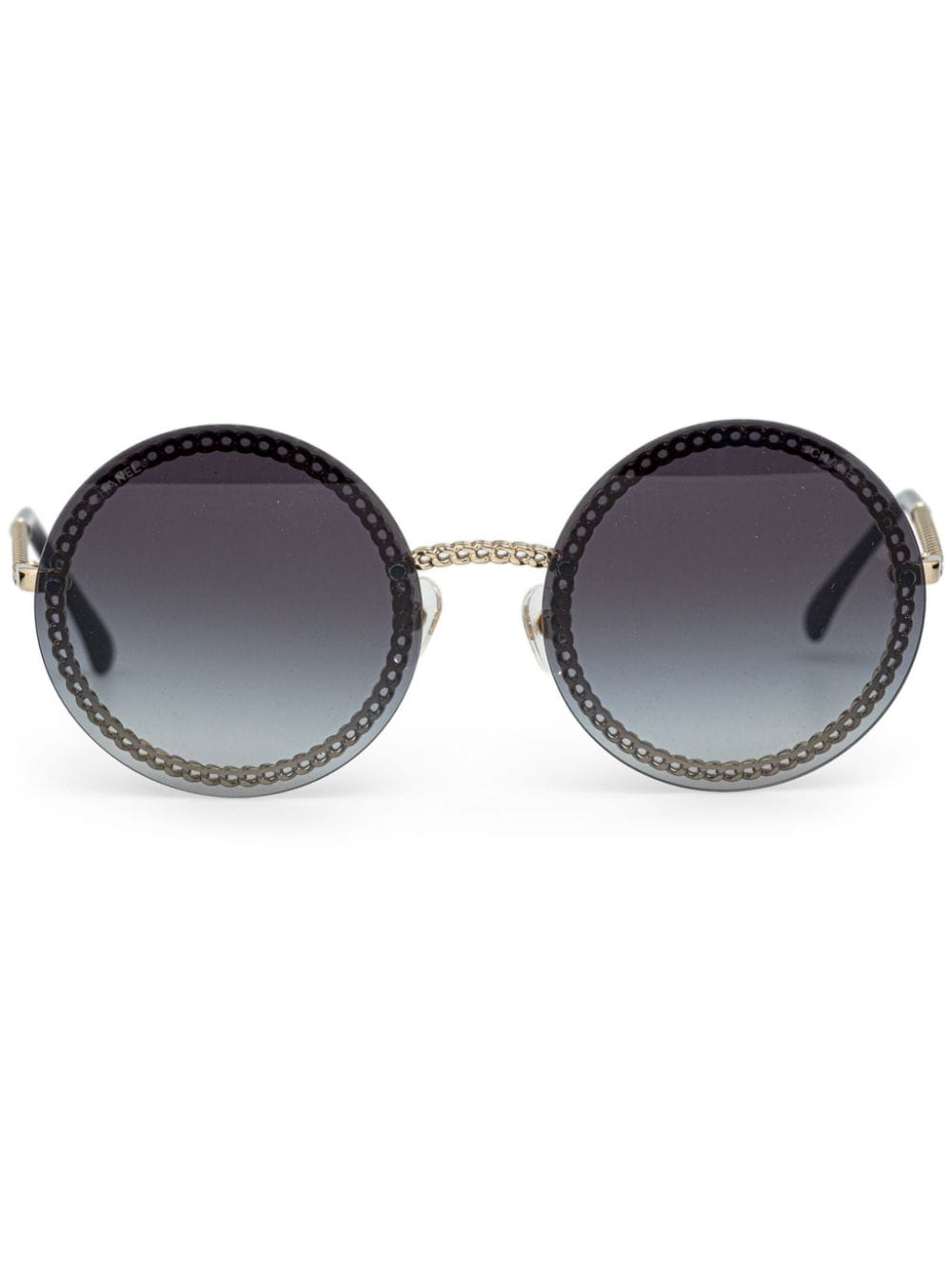 CHANEL Pre-Owned chain-trimmed round-frame sunglasses - Black