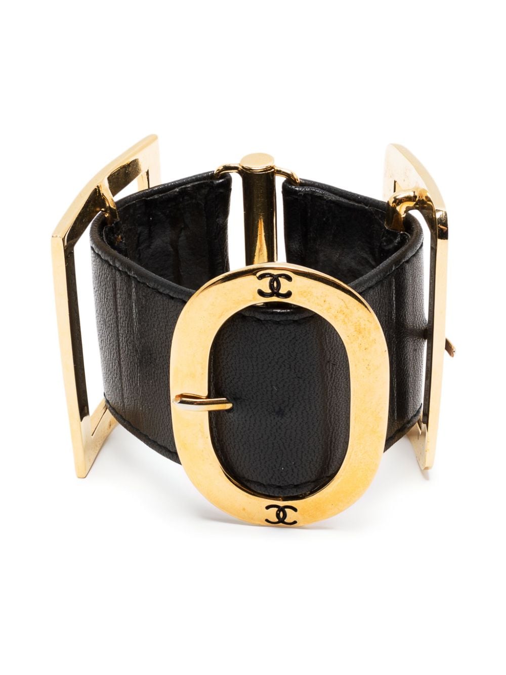 CHANEL Pre-Owned double-buckle leather bracelet - Black