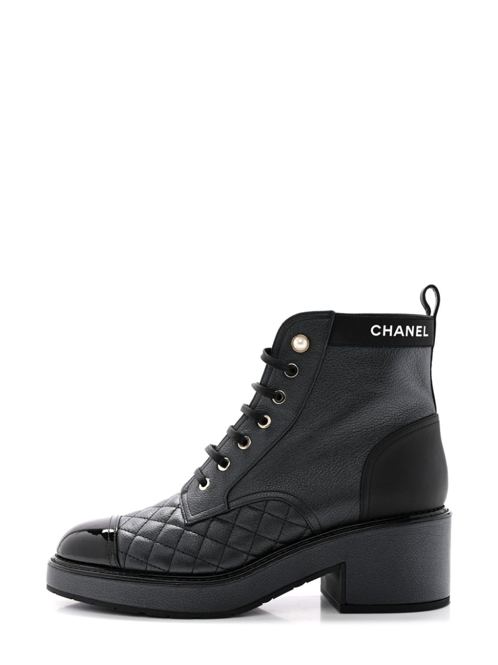CHANEL Pre-Owned faux-pearl diamond-quilted ankle boots - Black