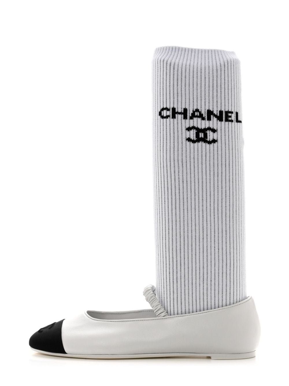 CHANEL Pre-Owned leg-warmer leather ballerina shoes - White