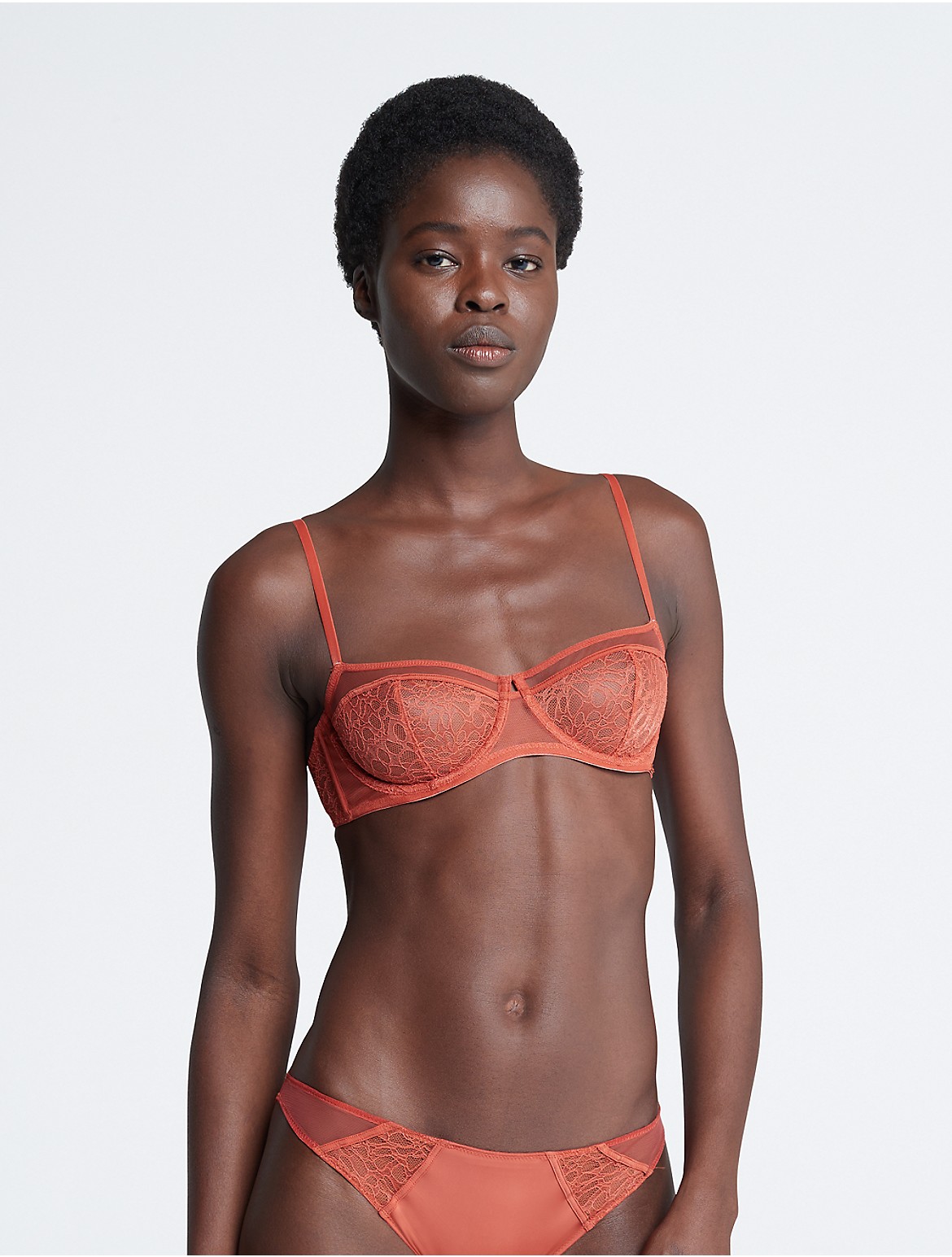 Calvin Klein Women's CK Black Graphic Lace Unlined Balconette Bra - Orange - 36B