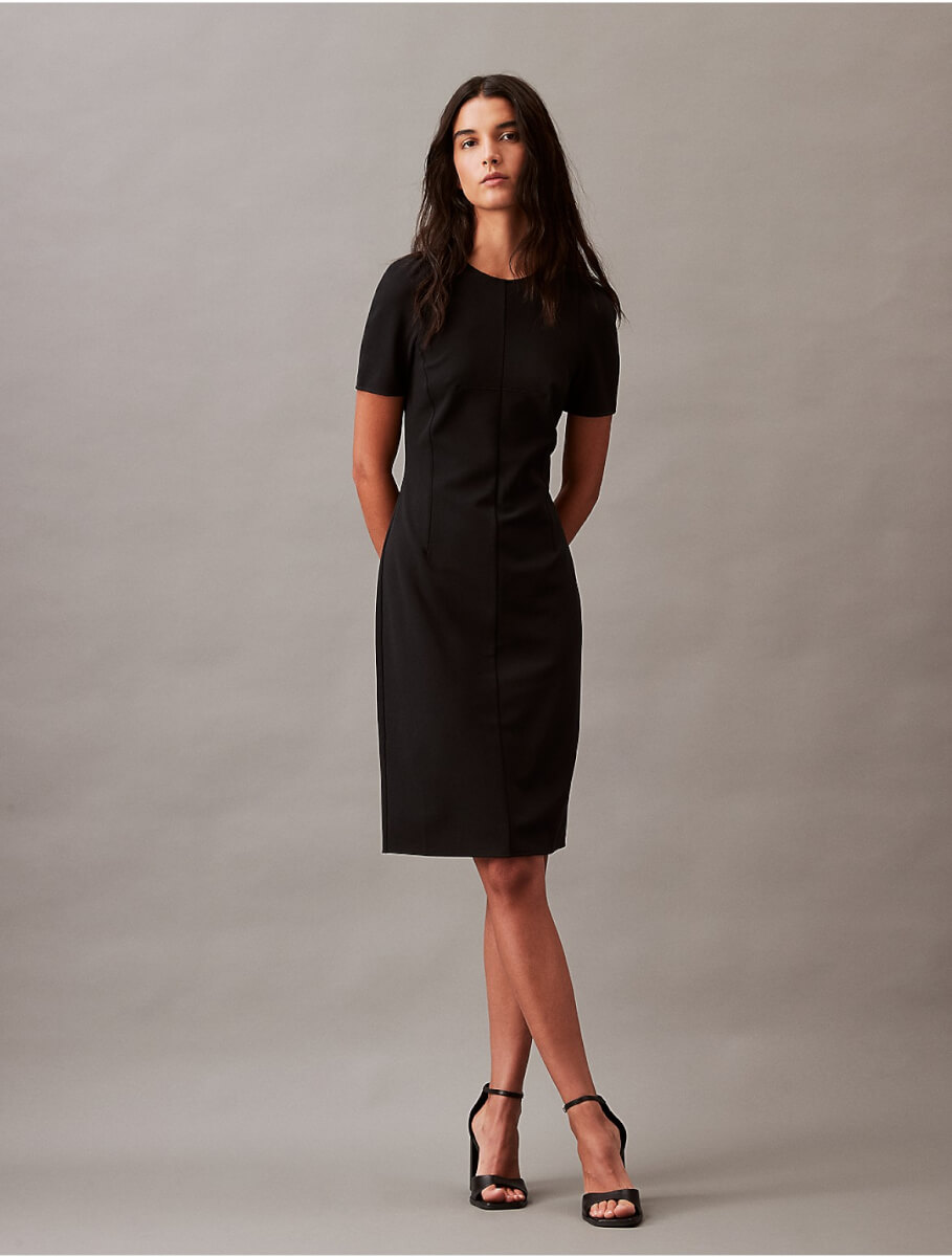 Calvin Klein Women's Compact Stretch Crepe Shift Dress - Black - XS