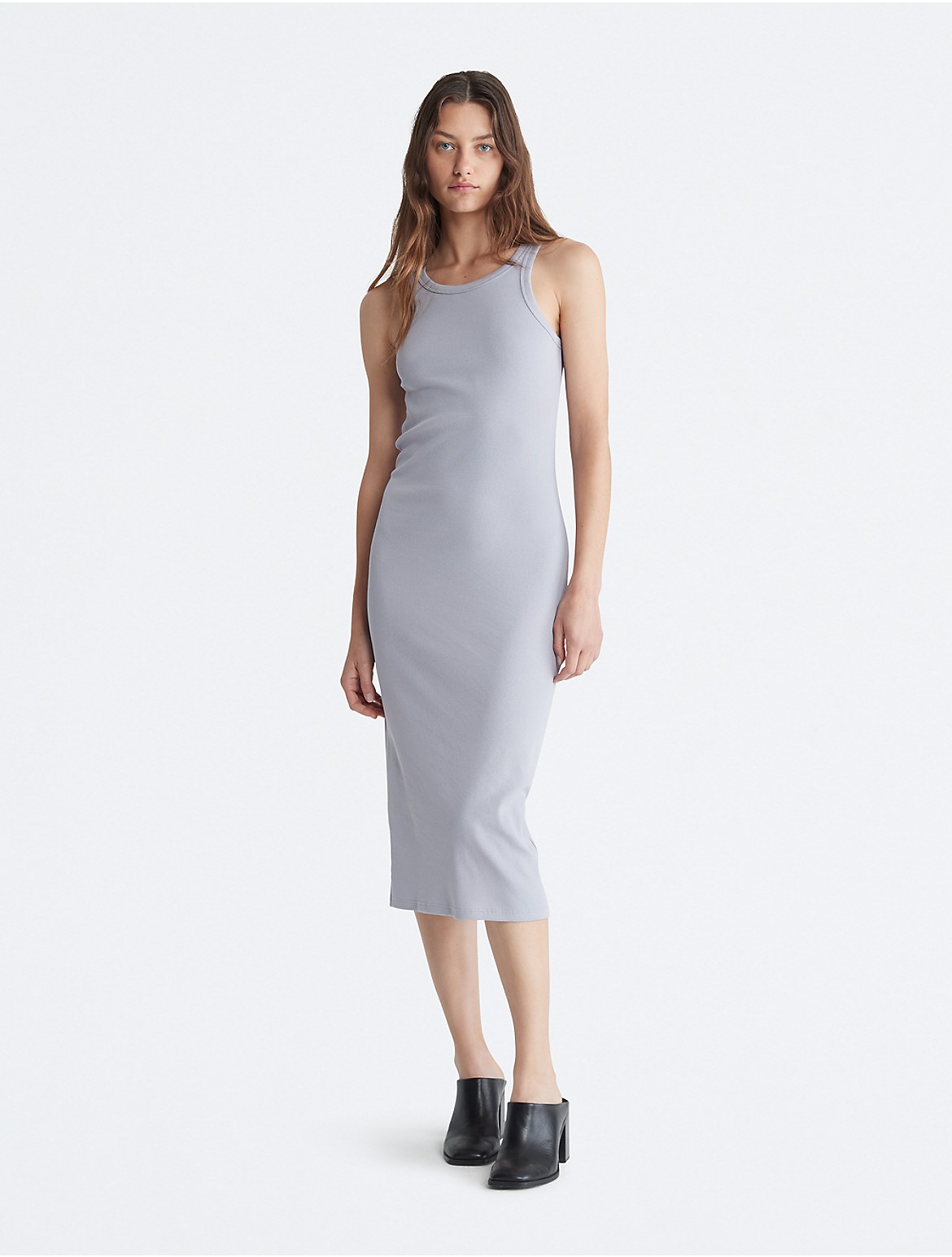 Calvin Klein Women's Cotton Contour Rib Tank Dress - Grey - XS