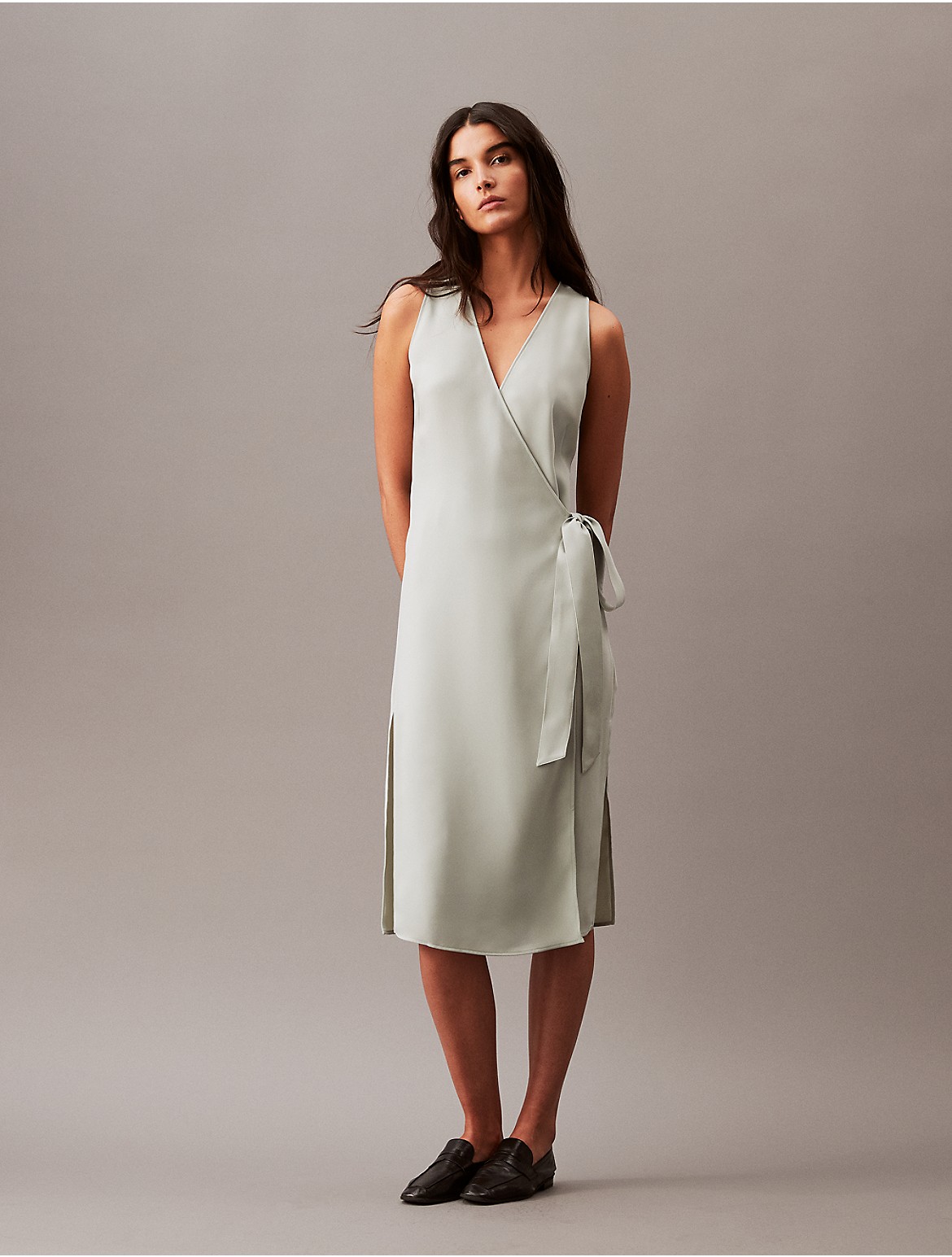 Calvin Klein Women's Flowing Midi Wrap Dress - Green - XS
