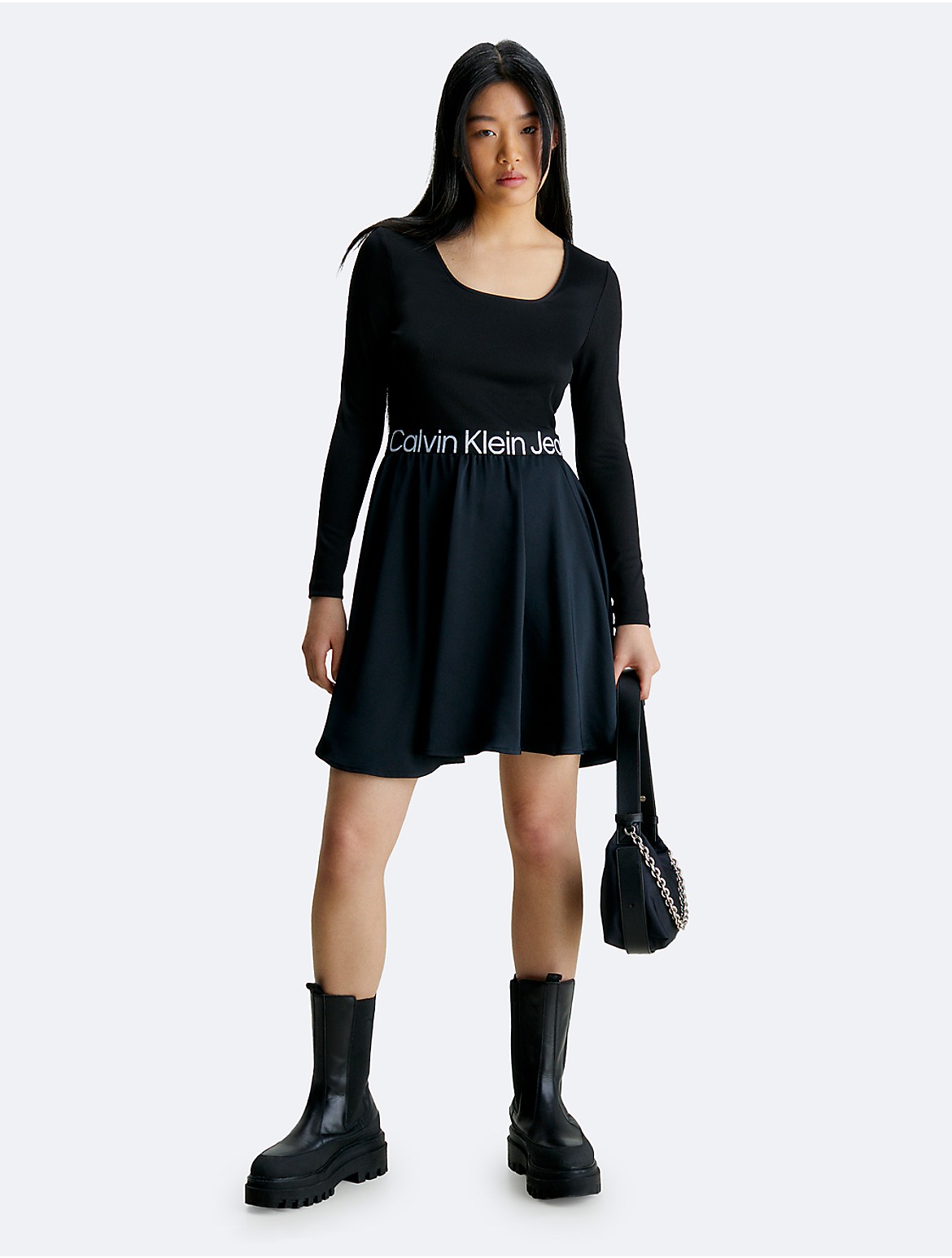 Calvin Klein Women's Logo Tape Skater Dress - Black - XXS