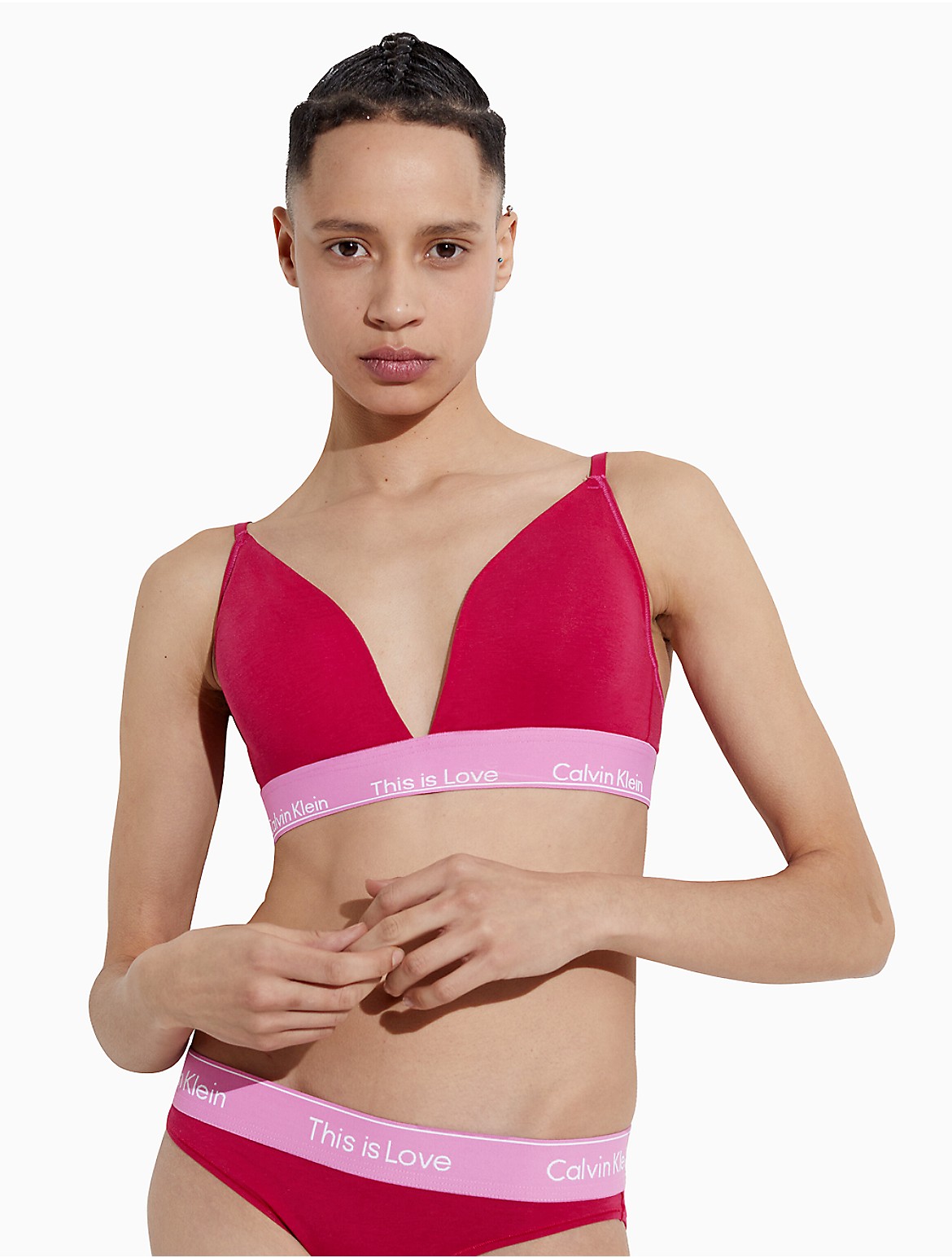 Calvin Klein Women's Pride This Is Love Tonal Lightly Lined Triangle Bralette - Red - XS