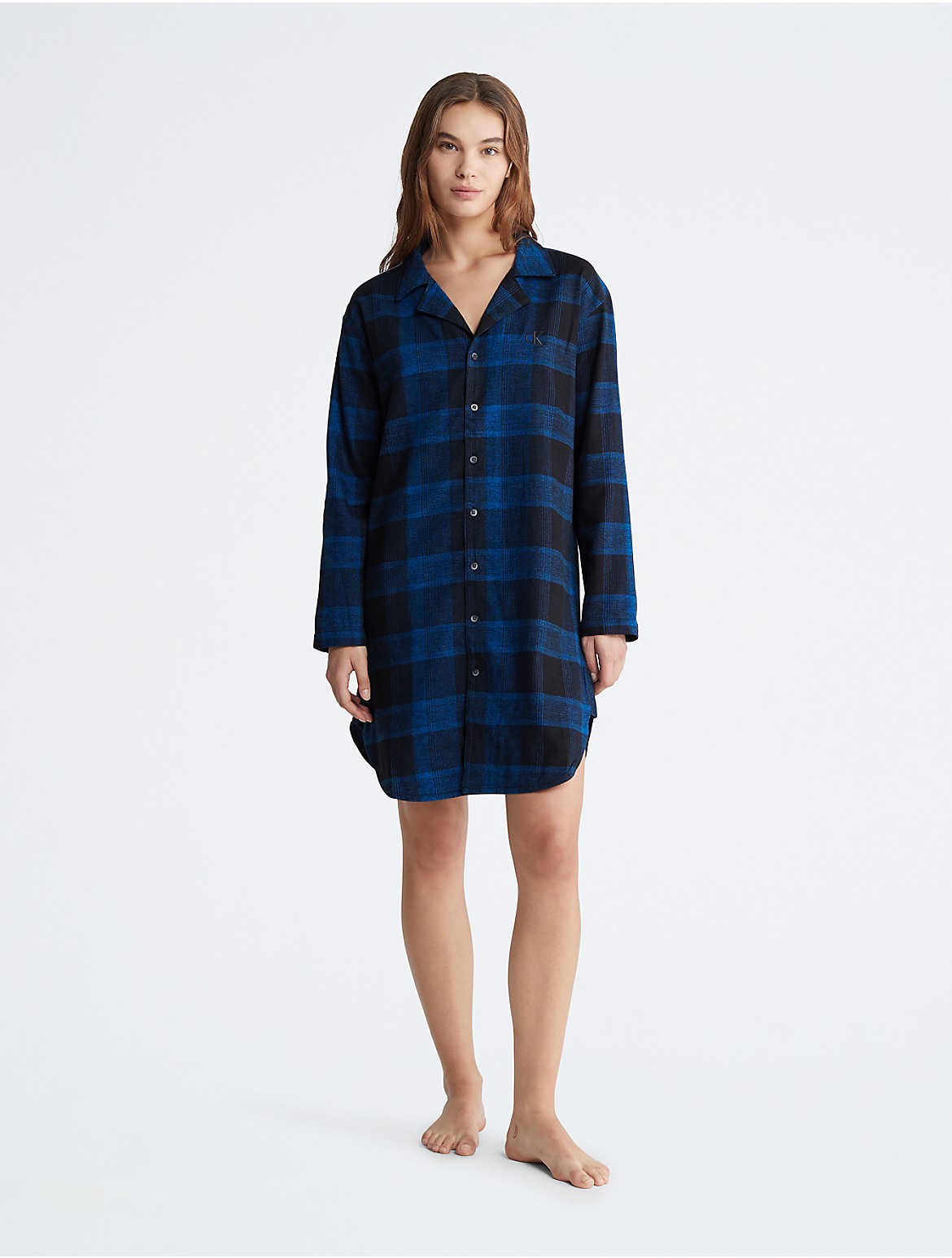 Calvin Klein Women's Pure Flannel Relaxed Button-Down Shirt Dress - Black - XS
