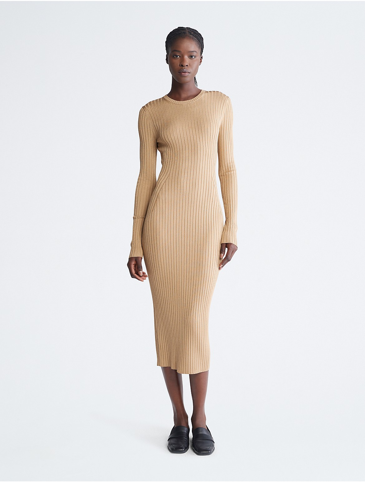 Calvin Klein Women's Ribbed Midi Sweater Dress - Neutral - S