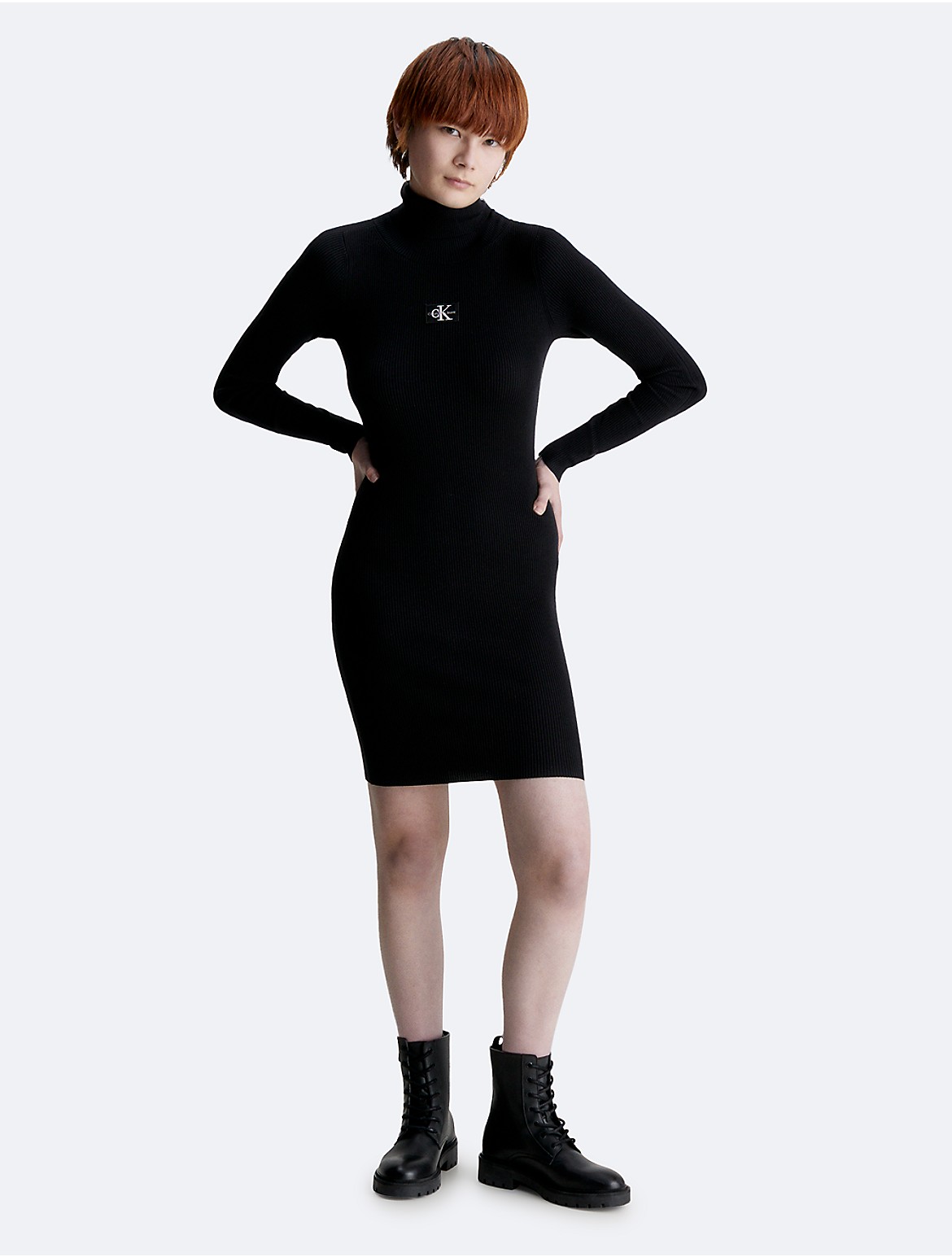 Calvin Klein Women's Ribbed Mini Turtleneck Sweater Dress - Black - XS