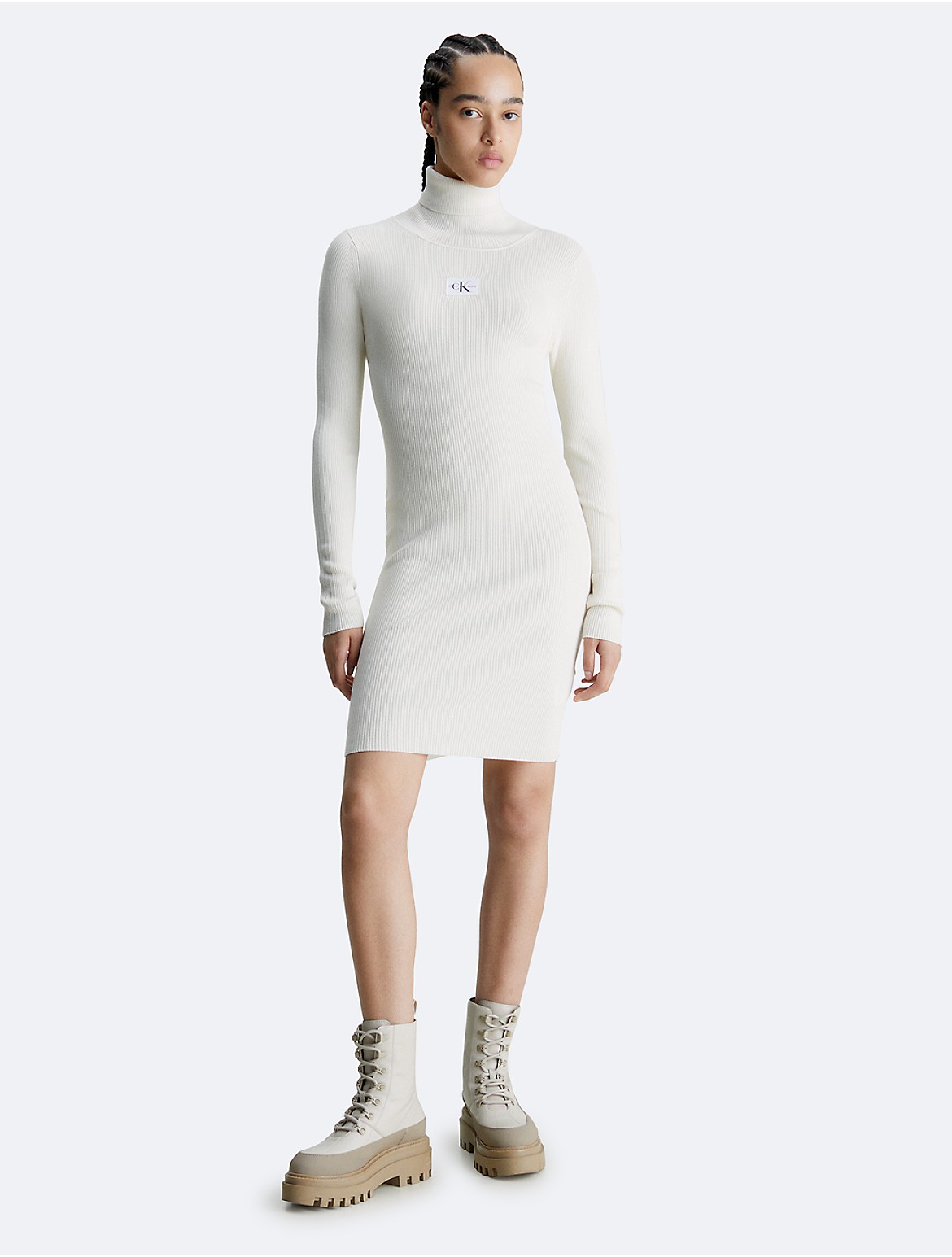 Calvin Klein Women's Ribbed Mini Turtleneck Sweater Dress - Neutral - XL