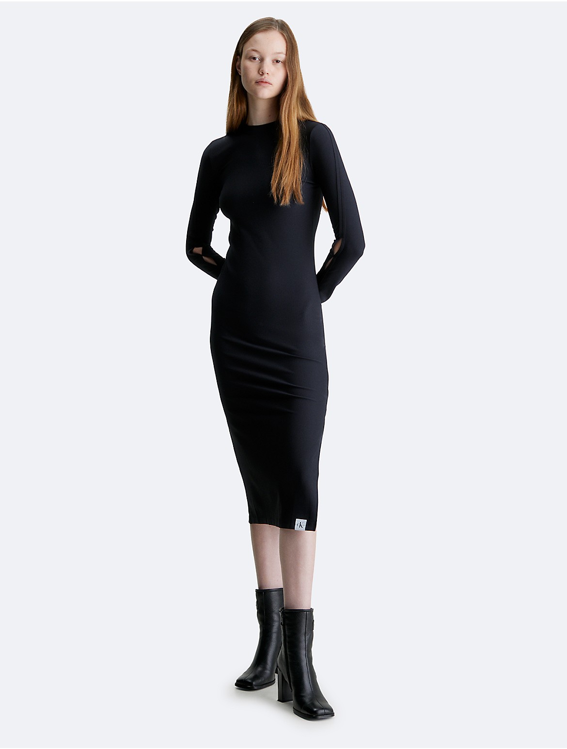 Calvin Klein Women's Ribbed Tab Sleeve Open Hem Midi Dress - Black - XXS