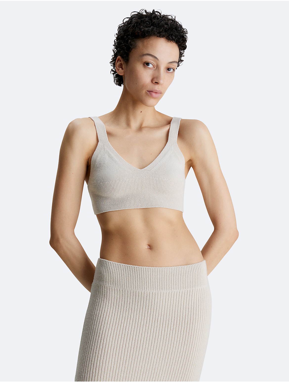 Calvin Klein Women's Ribbed Wool Bralette - Neutral - XS