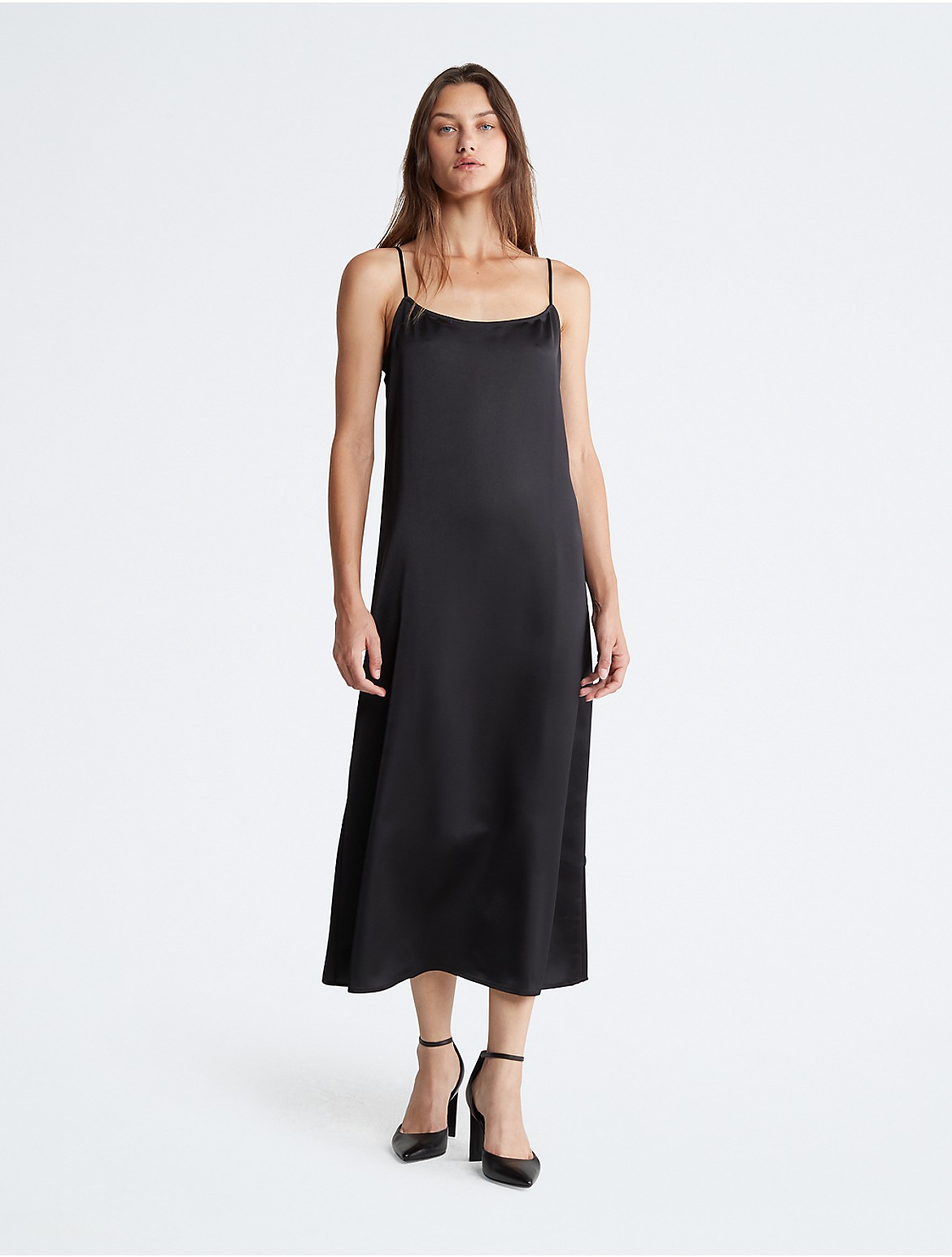 Calvin Klein Women's Satin Midi Slip Dress - Black - XS