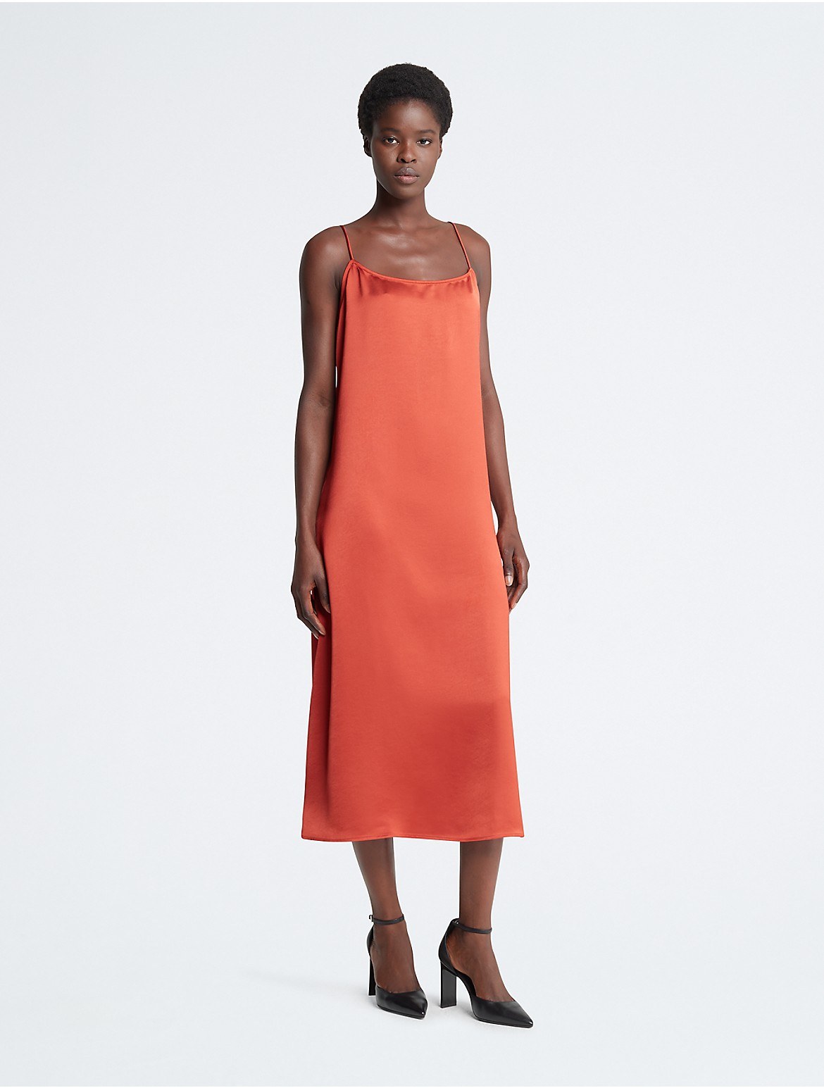 Calvin Klein Women's Satin Midi Slip Dress - Orange - S