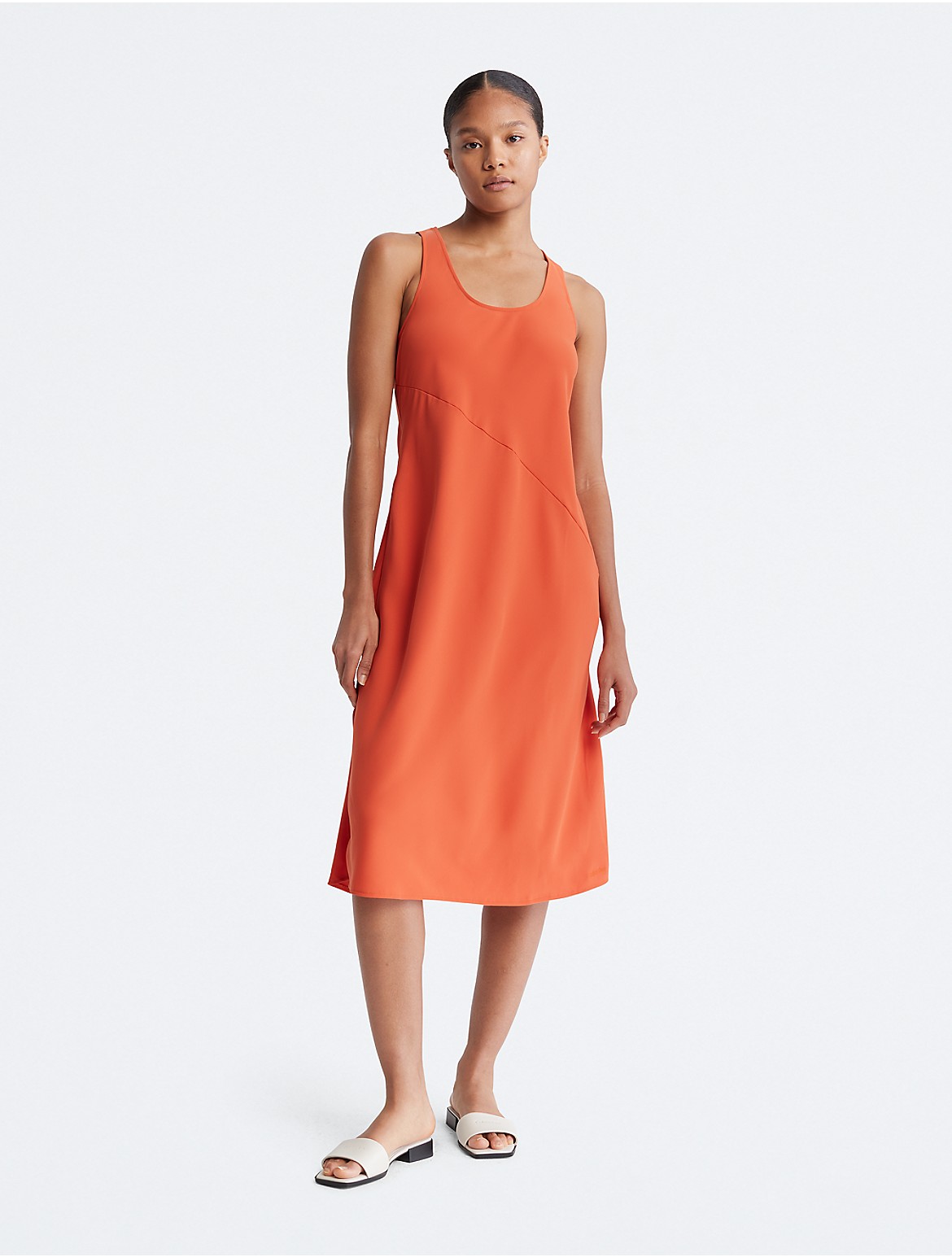 Calvin Klein Women's Scoopneck Midi Tank Dress - Orange - M