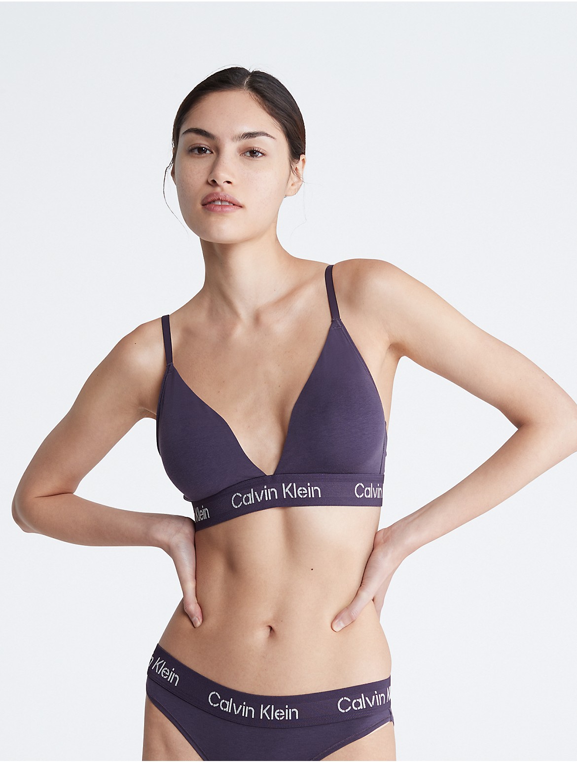 Calvin Klein Women's Stencil Logo Cotton Stretch Lightly Lined Triangle Bralette - Purple - XS