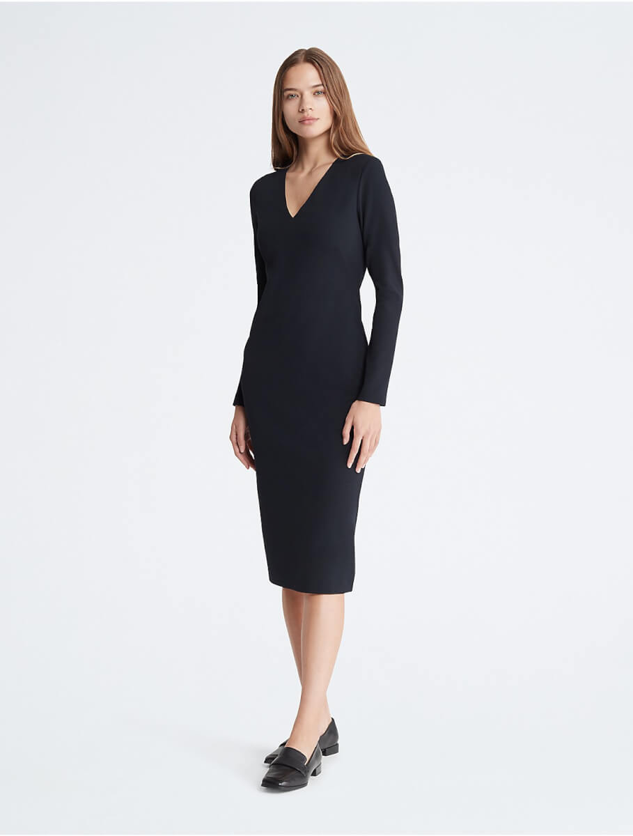Calvin Klein Women's Stretch Crepe Midi Dress - Black - XS