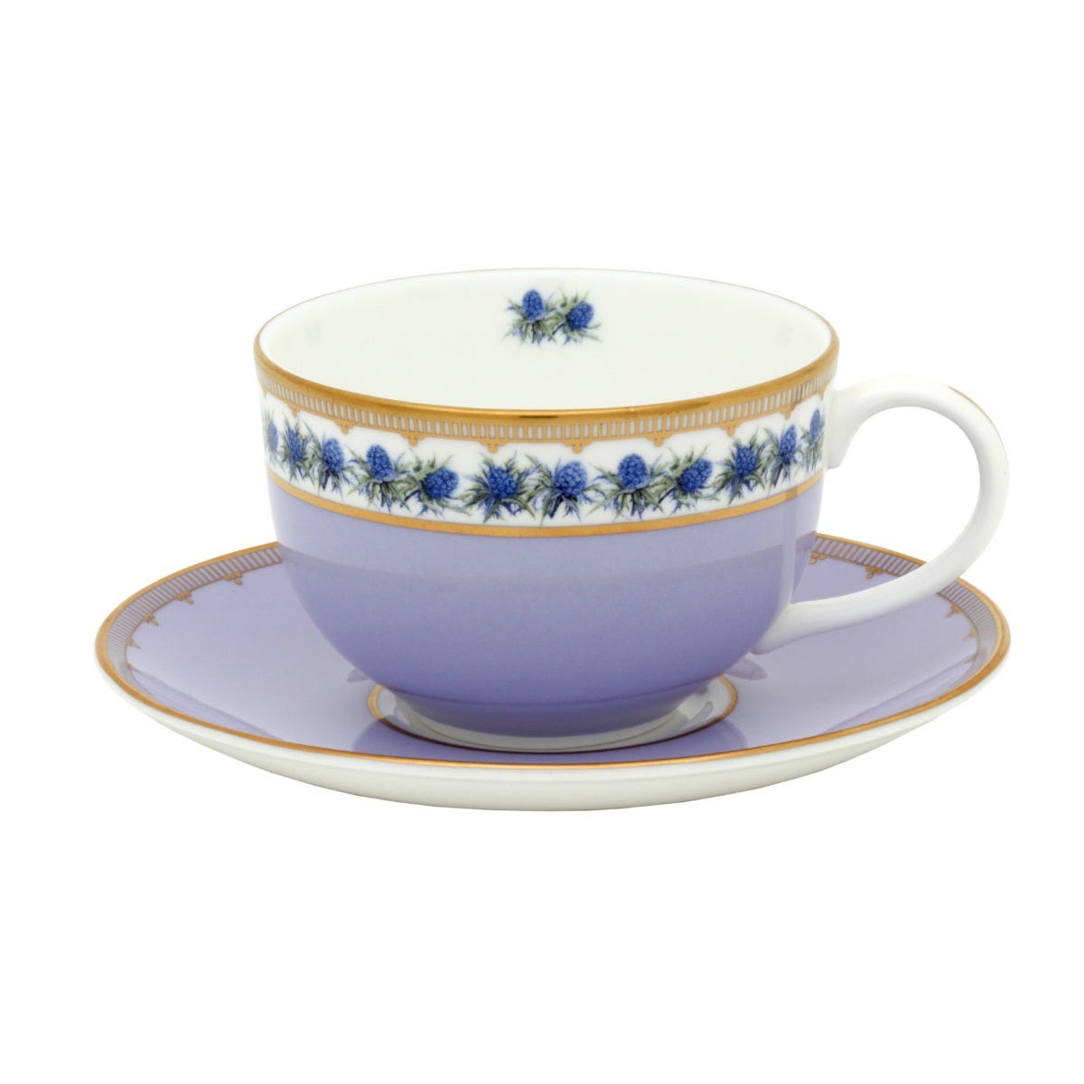 Castle of Mey Floral Thistle Teacup & Saucer in Lilac, Fine Bone China, Halcyon Days