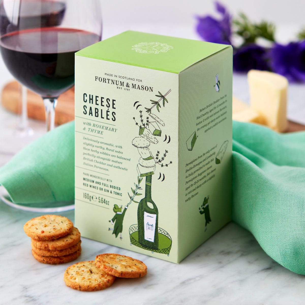 Cheese Sables with Rosemary & Thyme, 160g, Red Wine, Fortnum Mason