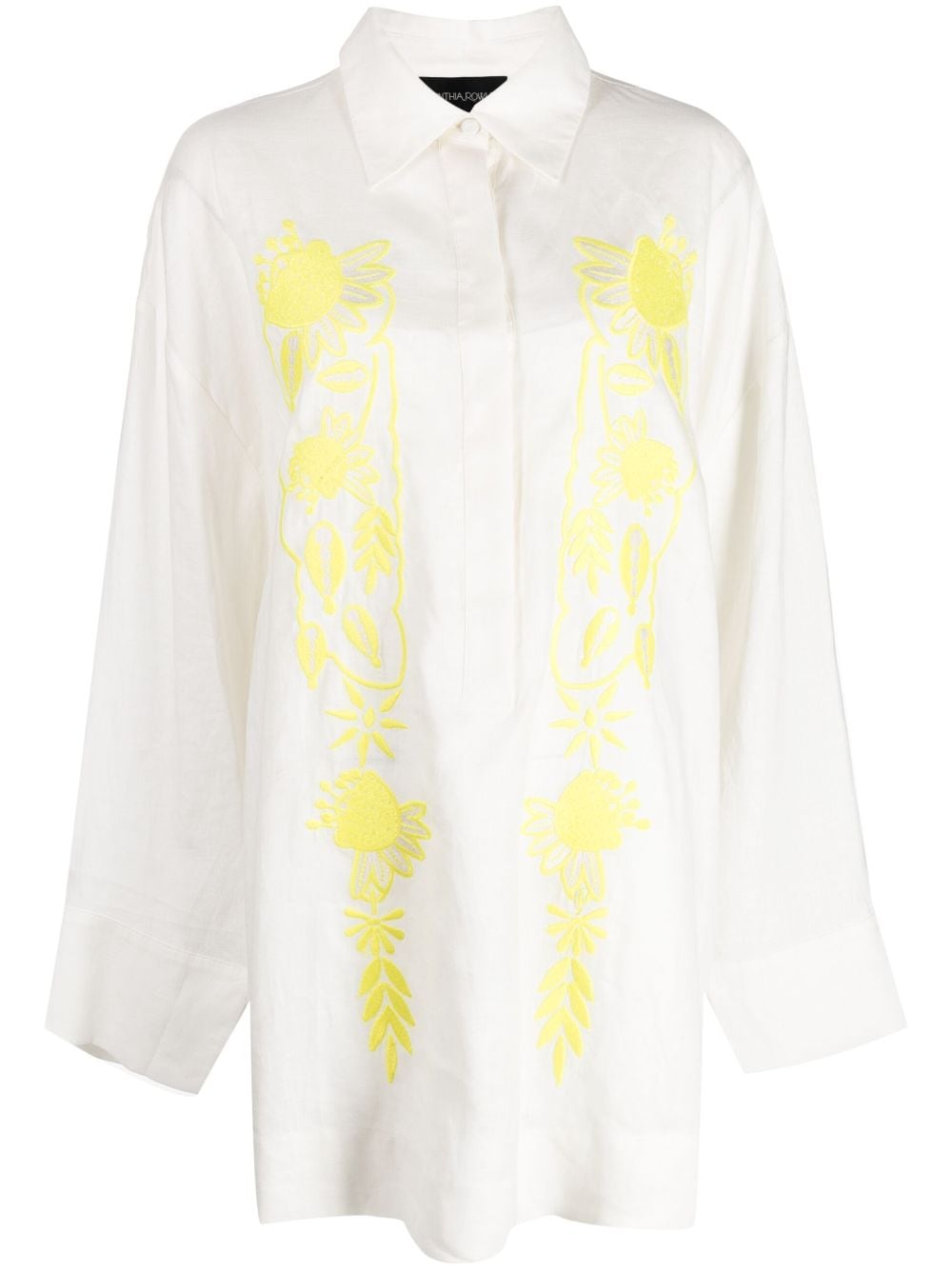 Cynthia Rowley floral-embroidered hemp shirt minidress - White