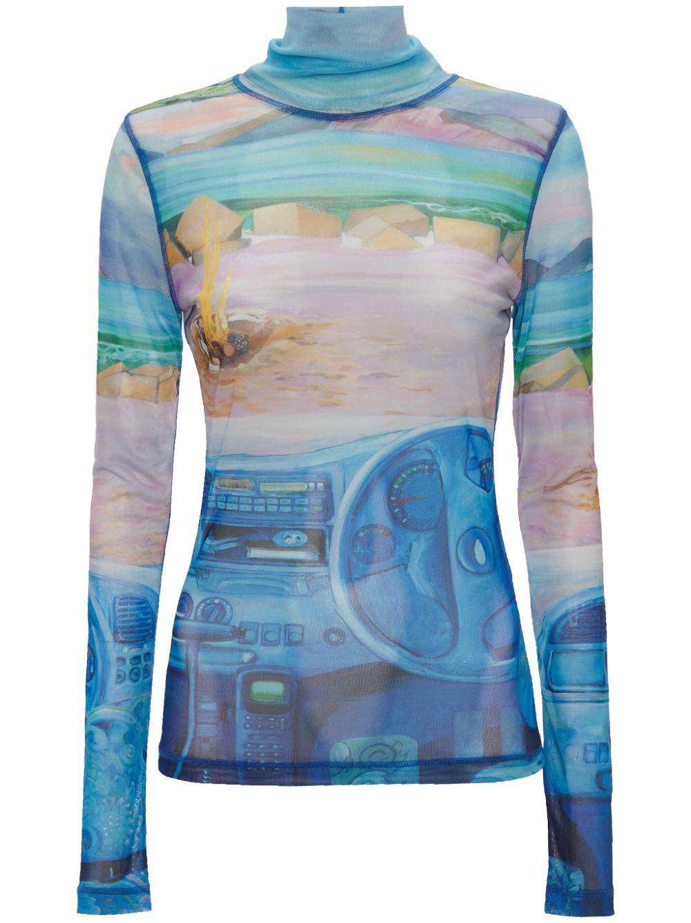 JW Anderson graphic-print roll-neck T-shirt - Blue