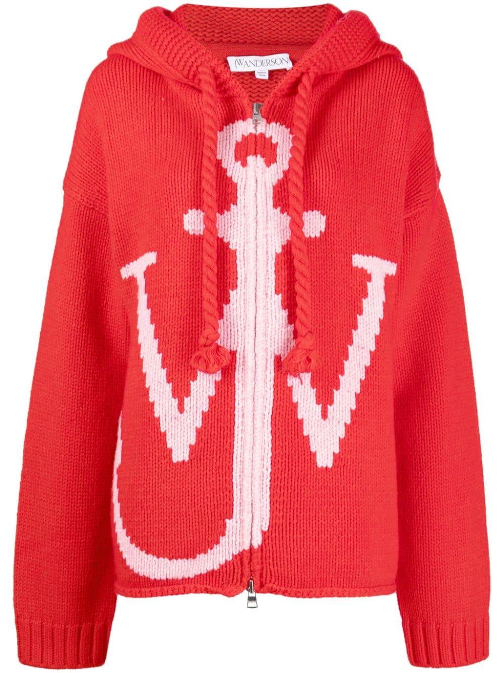JW Anderson intarsia-logo zip-fastening hoodie - Red