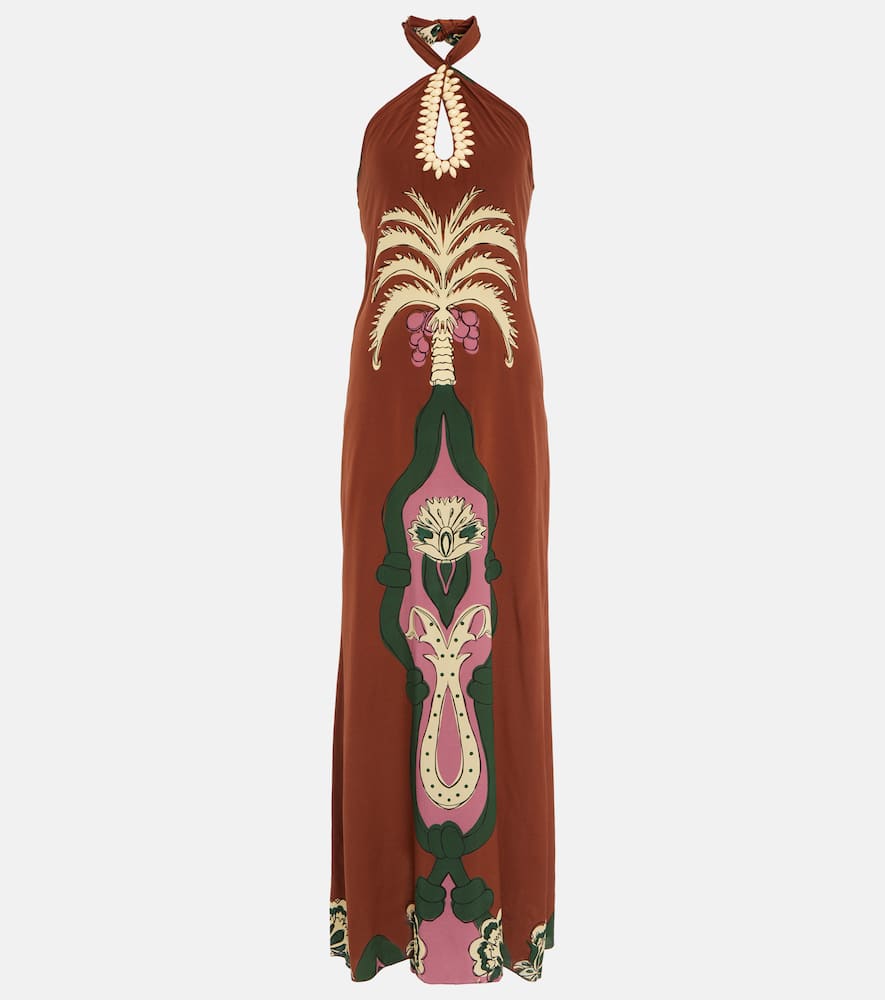 Johanna Ortiz Embroidered crêpe de chine maxi dress