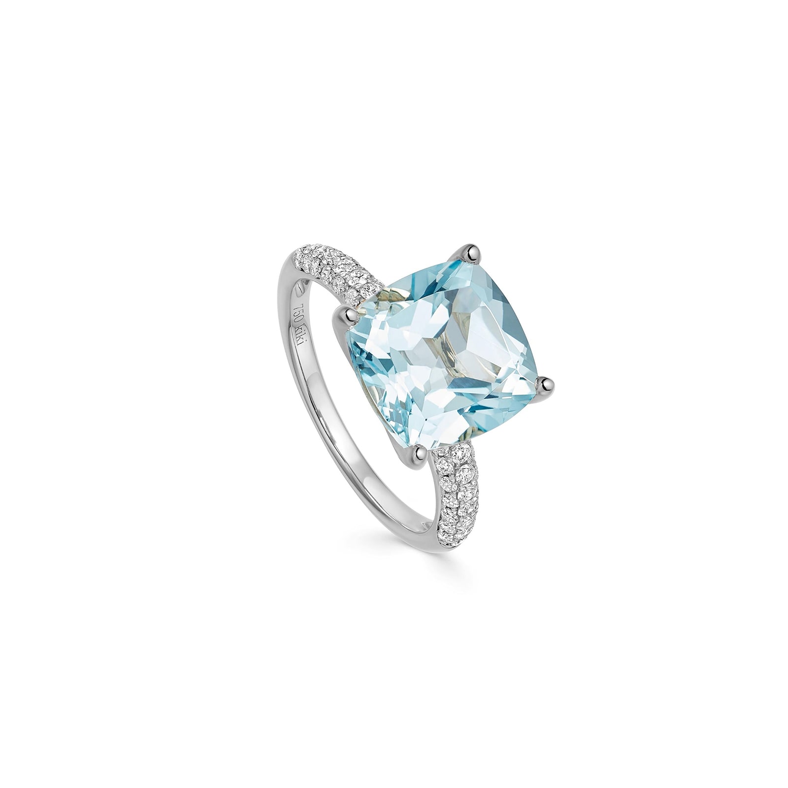 Kiki Cushion 18ct White Gold Diamond & Blue Topaz Ring - Ring Size K