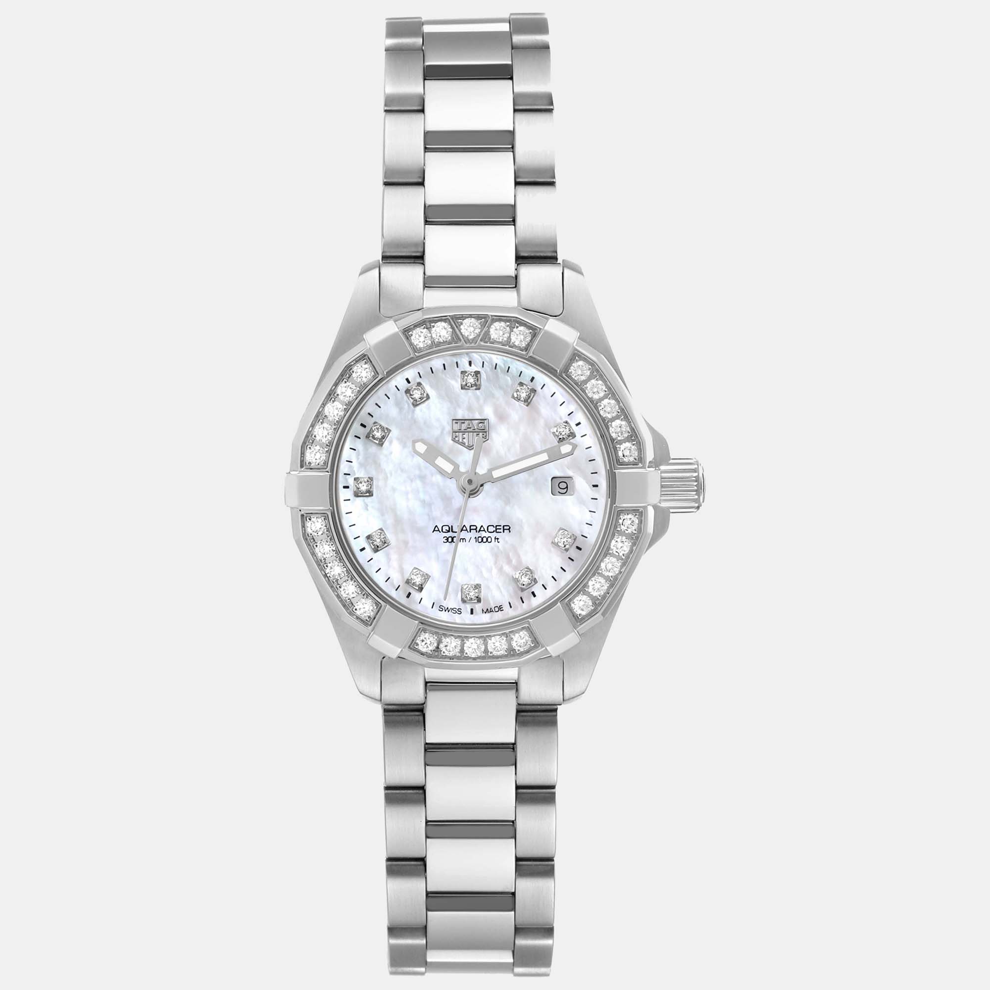 Tag Heuer Mother of Pearl Stainless Steel Aquaracer WBD1415 Quartz Women's Wristwatch 27 mm
