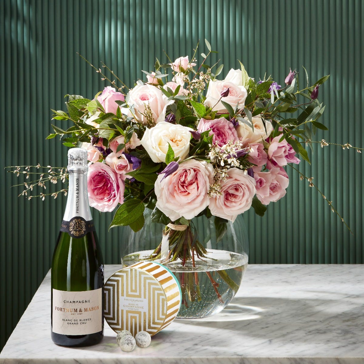 The Spring Symphony Bouquet with Champagne and Chocolates, Medium, Fortnum & Mason