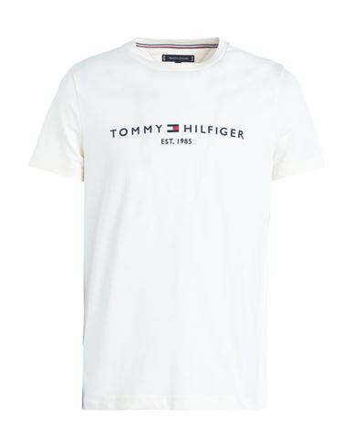 Tommy Hilfiger Tommy Logo T-shirt Man T-shirt Cream Size S Cotton