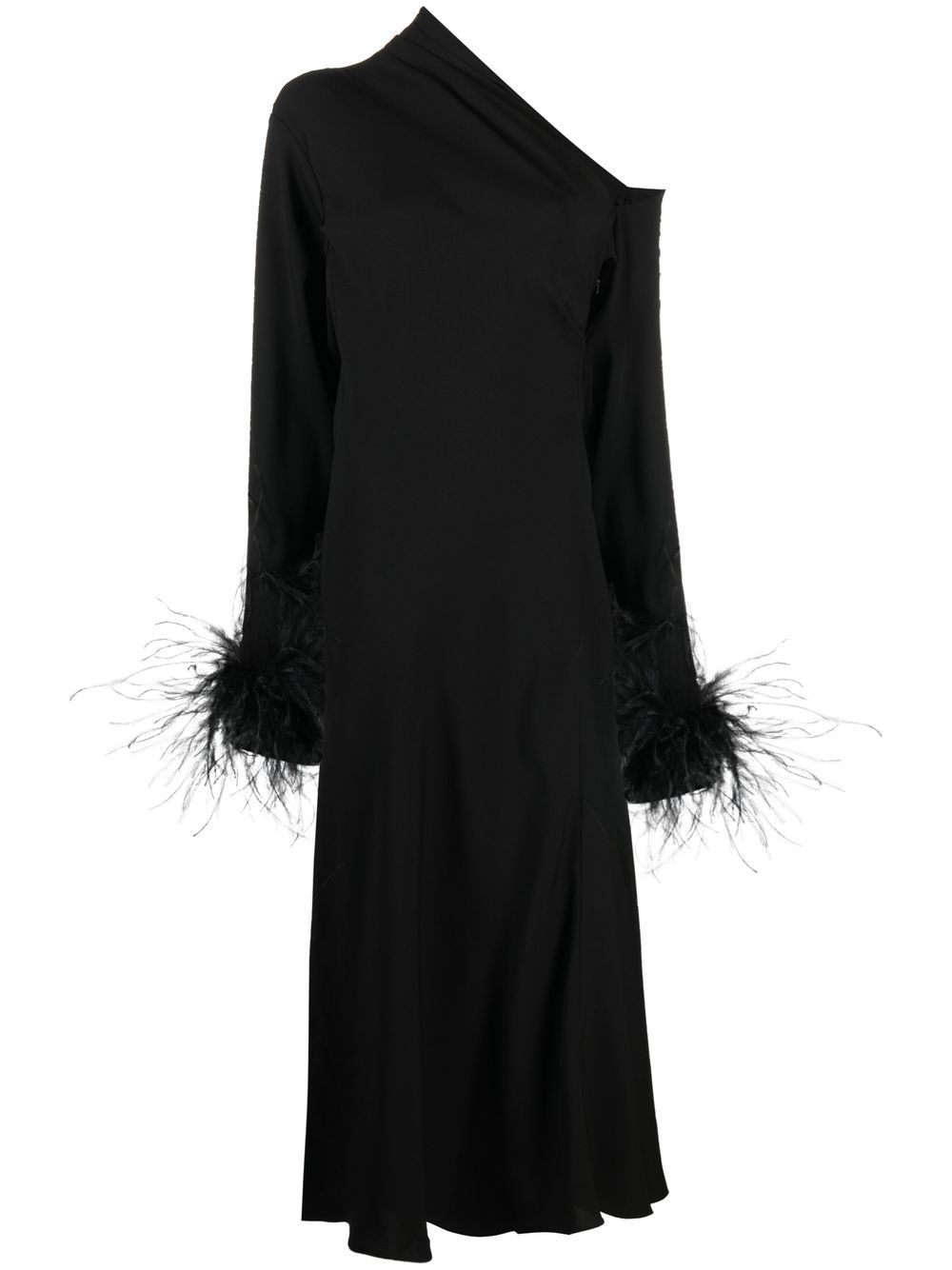 16Arlington feather-trim one-shoulder dress - Black