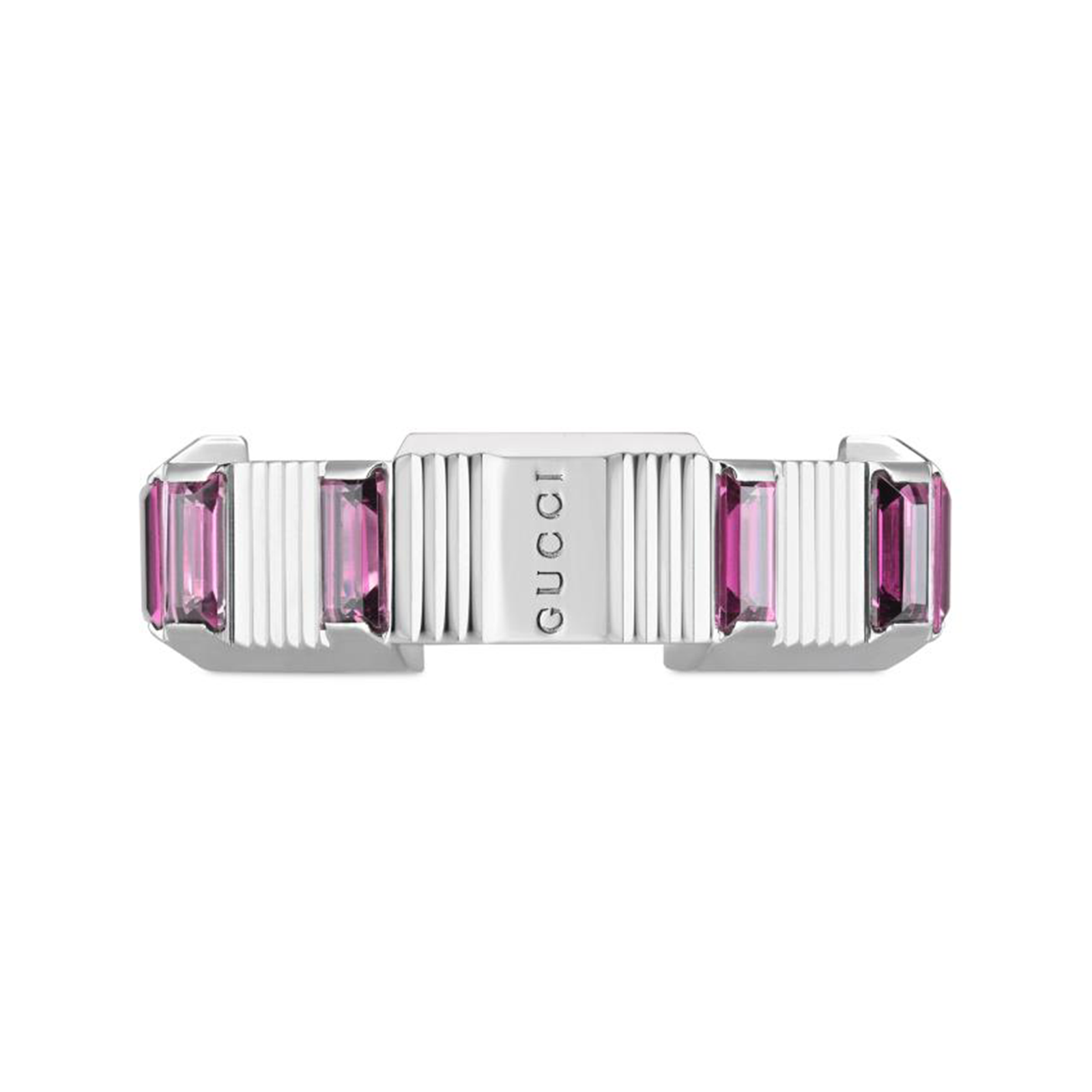 18ct White Gold Gucci Link to Love Rubelite Ring - Size 7